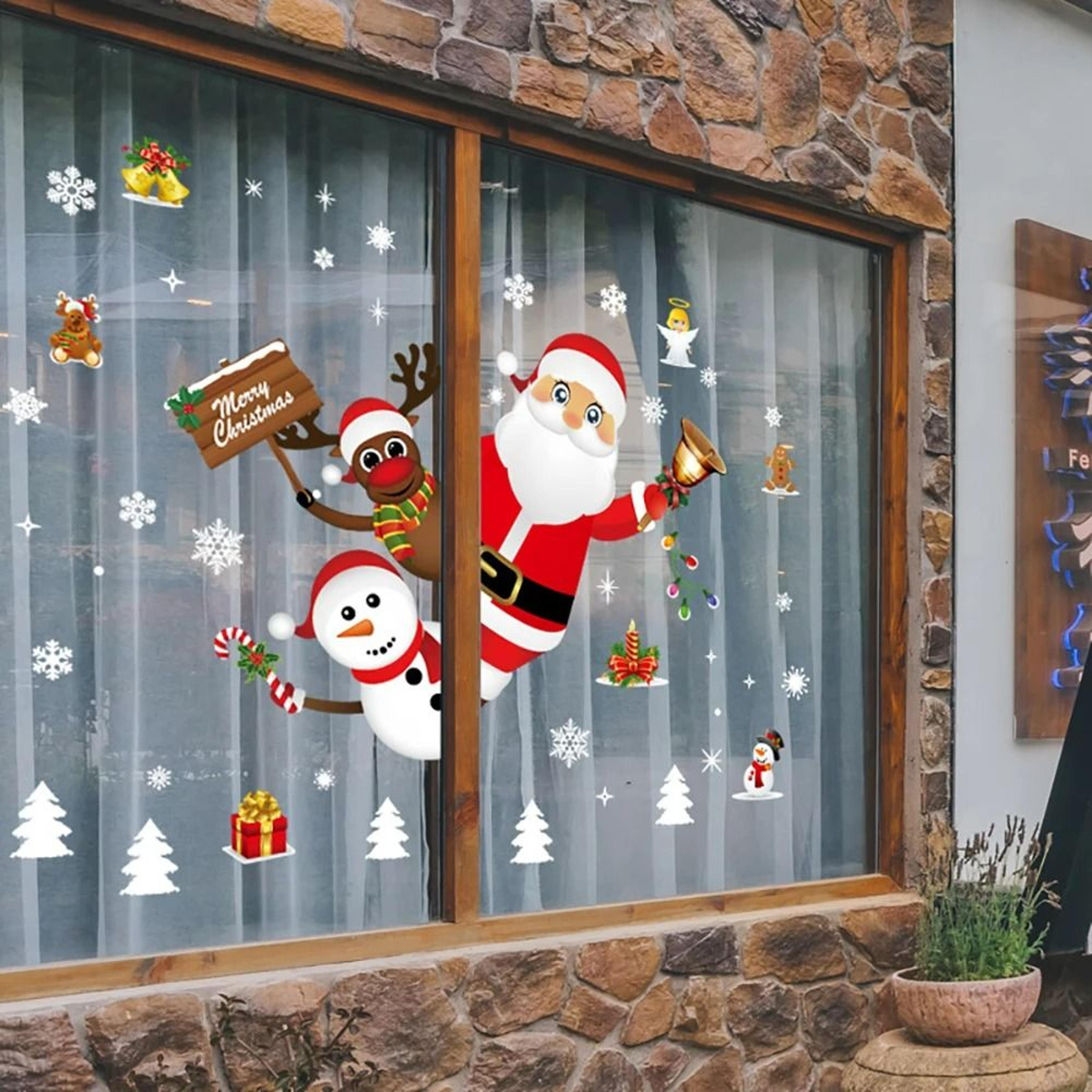merry christmas santa claus & snowman window decals