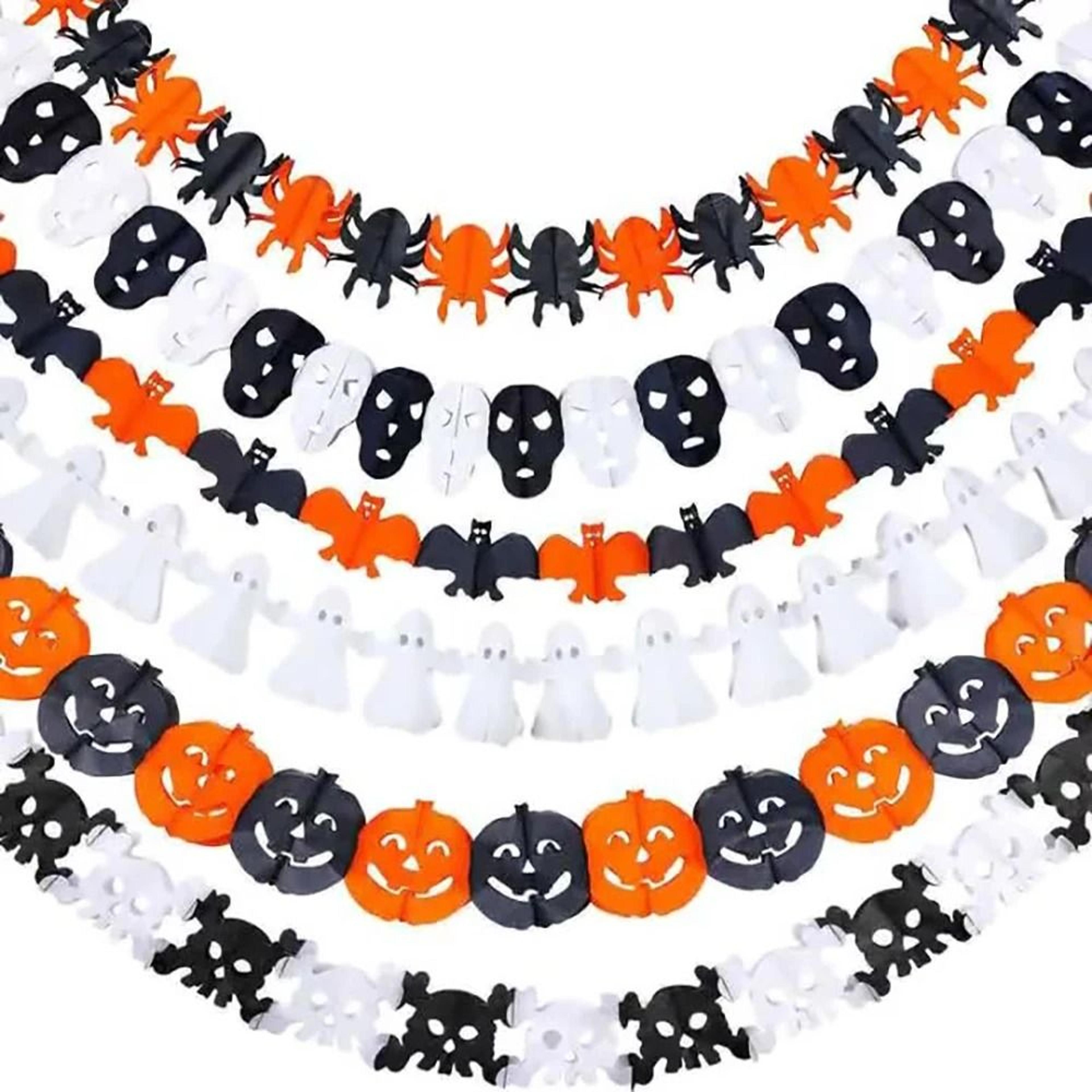 9.8 ft halloween paper garland banner (pumpkin, ghost, bat & skull)