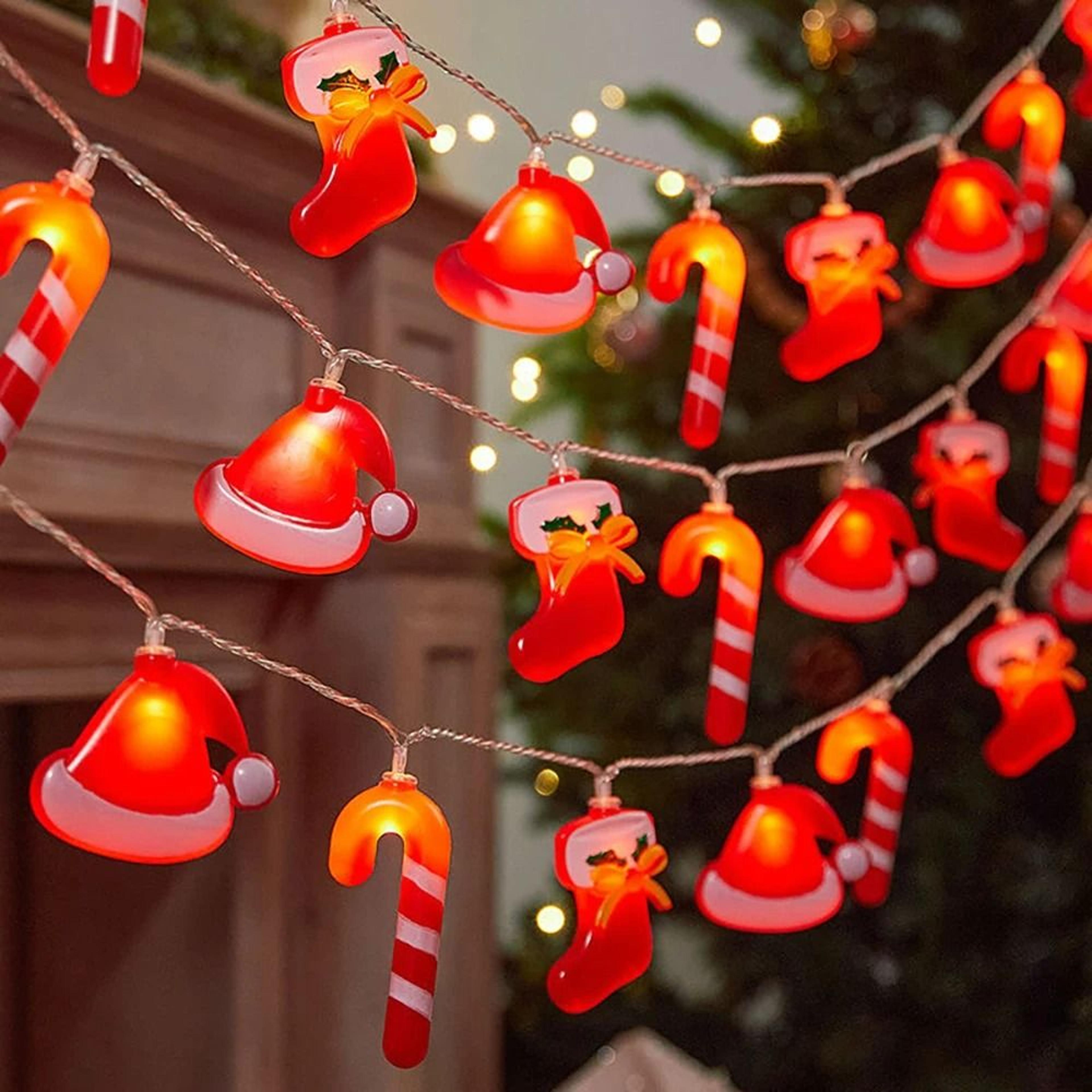 red santa hat & christmas stocking led fairy string lights