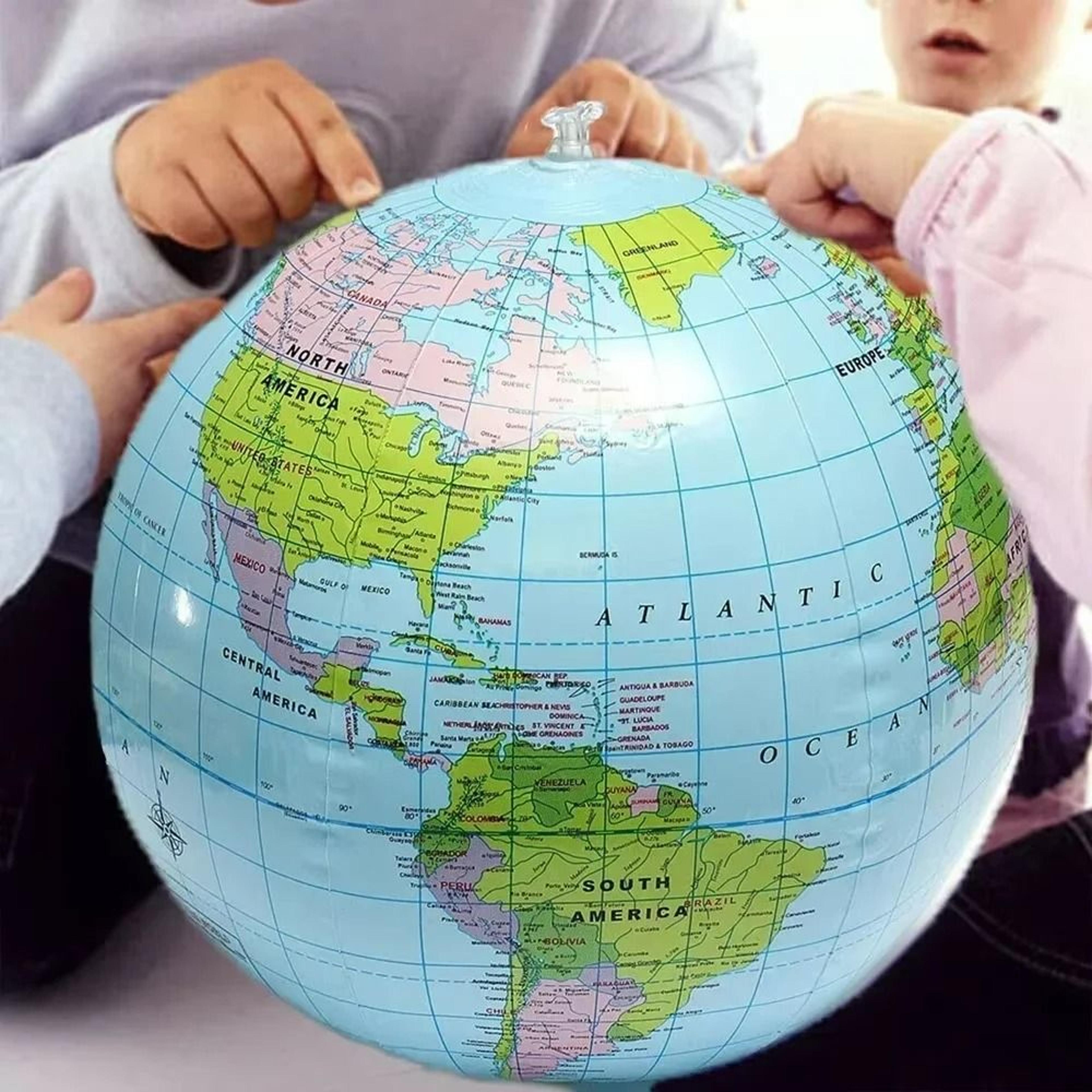 12 in inflatable globe beach ball & world map learning toy
