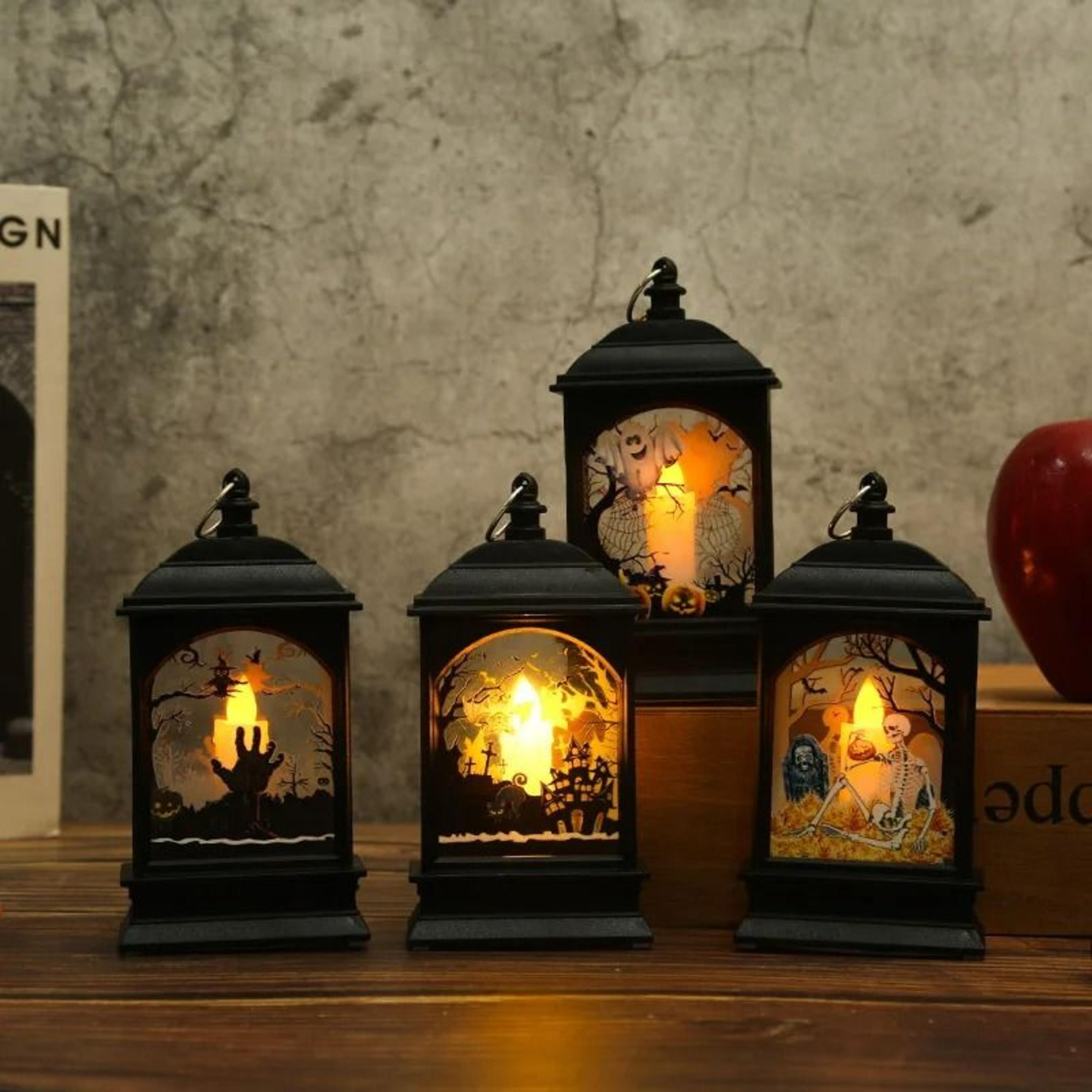 portable halloween led flame lantern & hanging night light