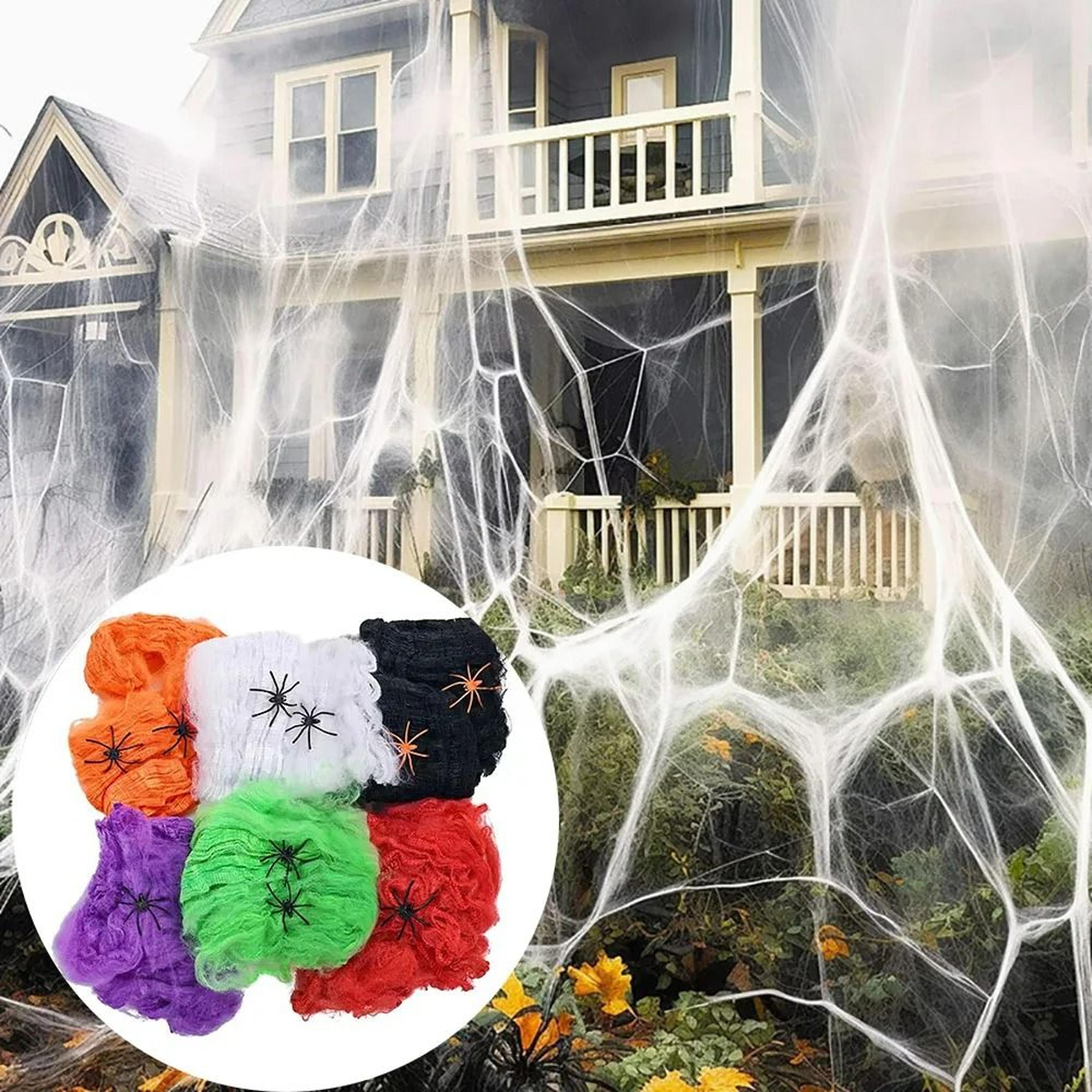 super-stretchy halloween spider web with plastic spiders set