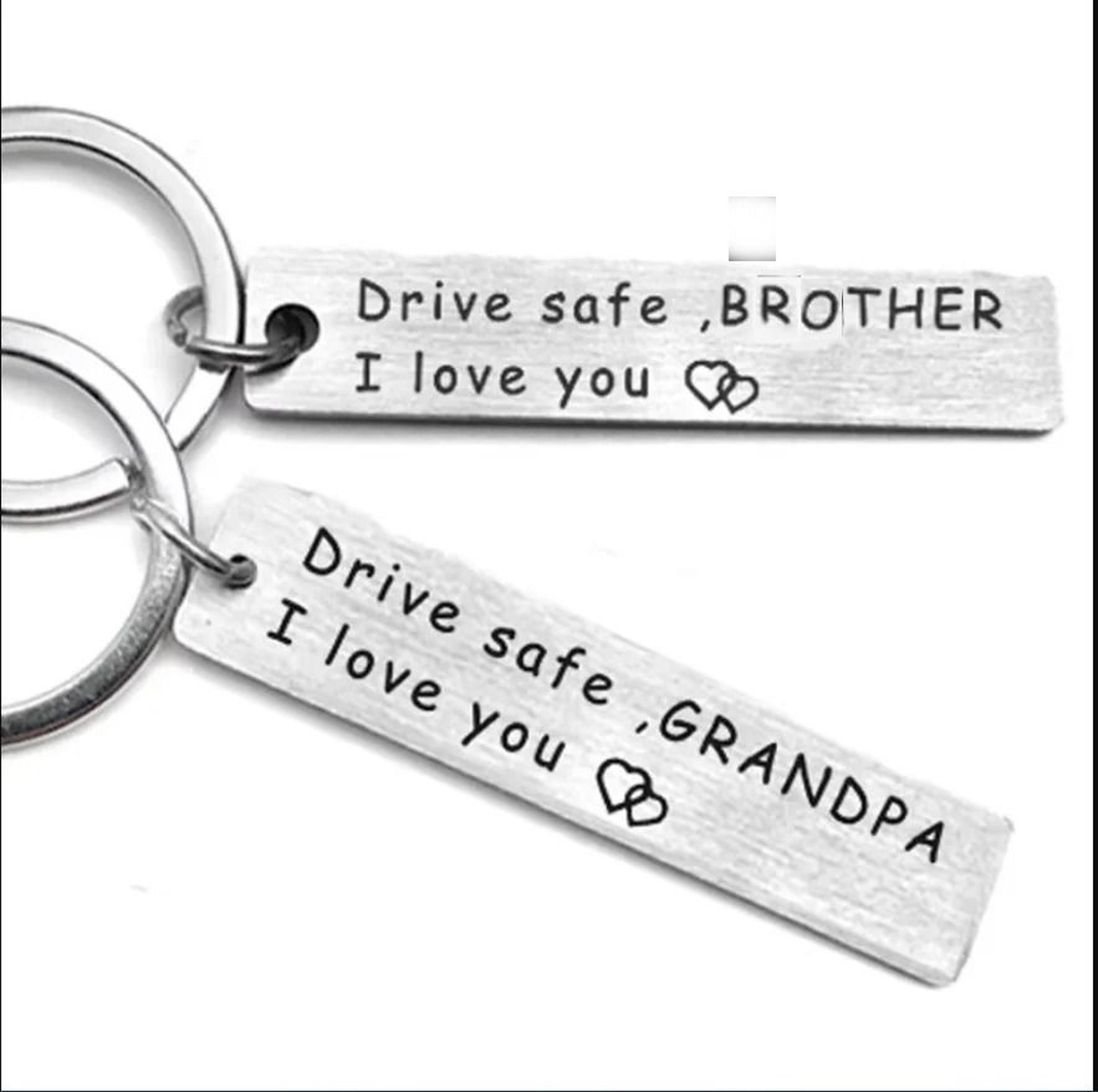 engraved "drive safe" angel wing keychain