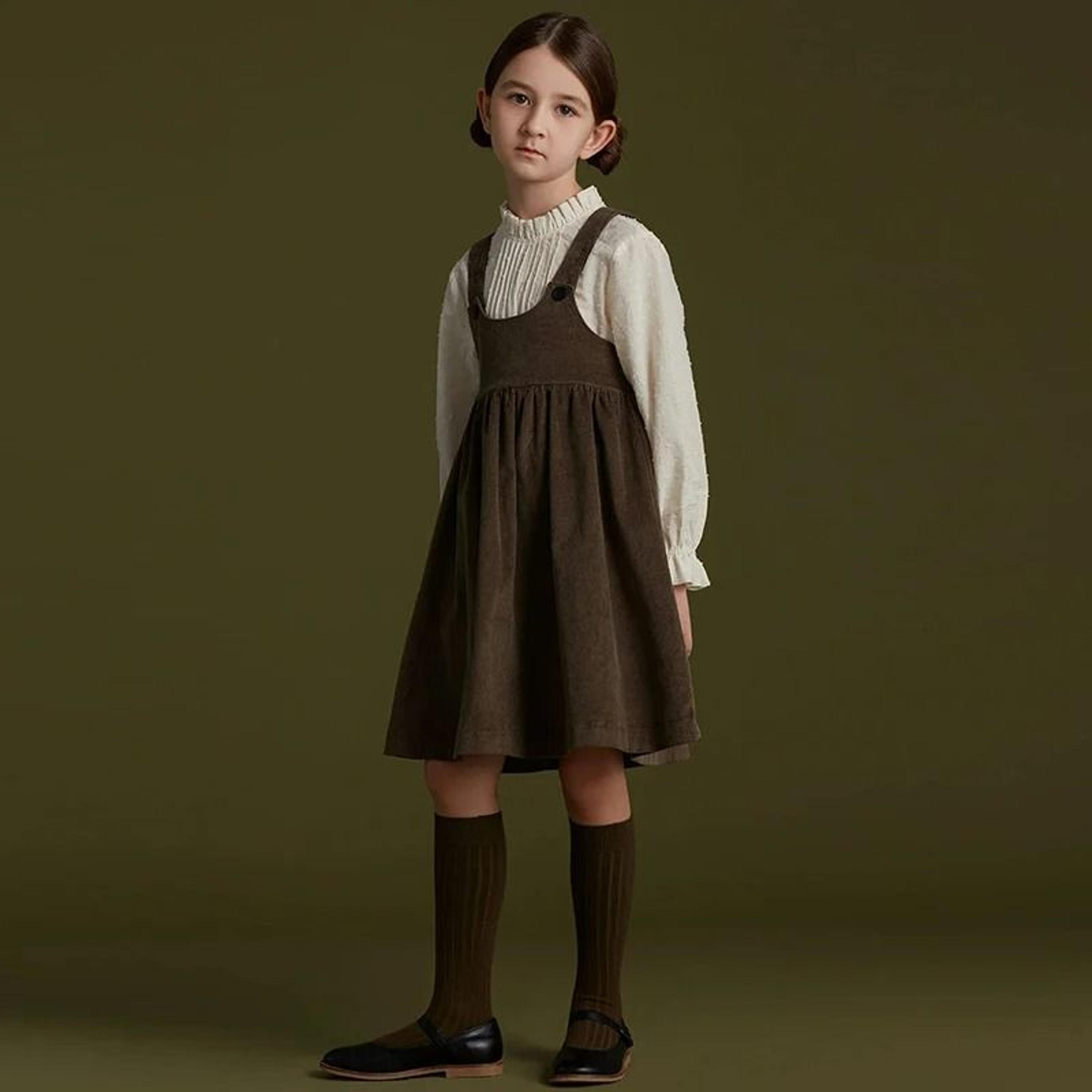 girls' retro corduroy adjustable strap overall dress