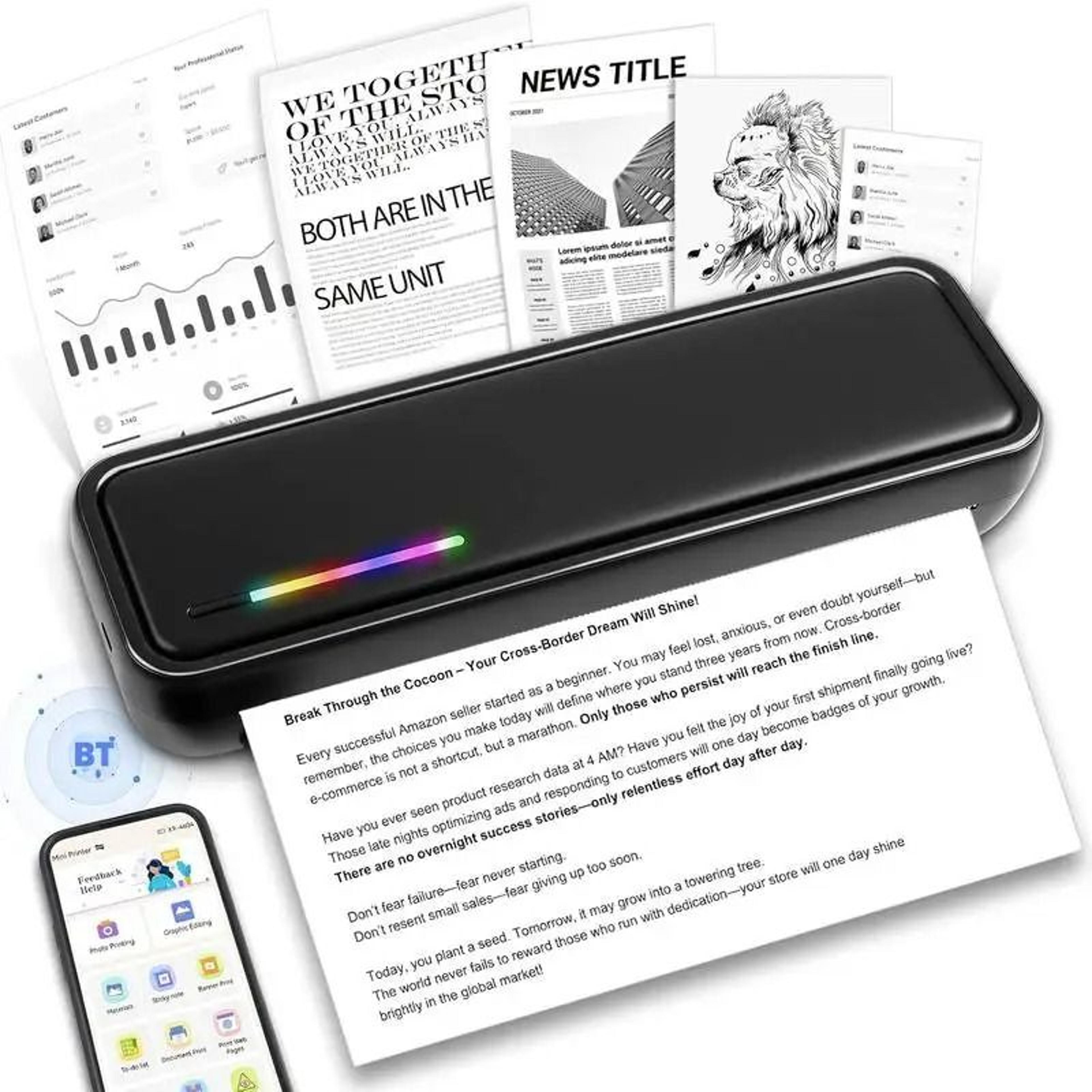 portable a4 wireless thermal printer (inkless travel document printer)