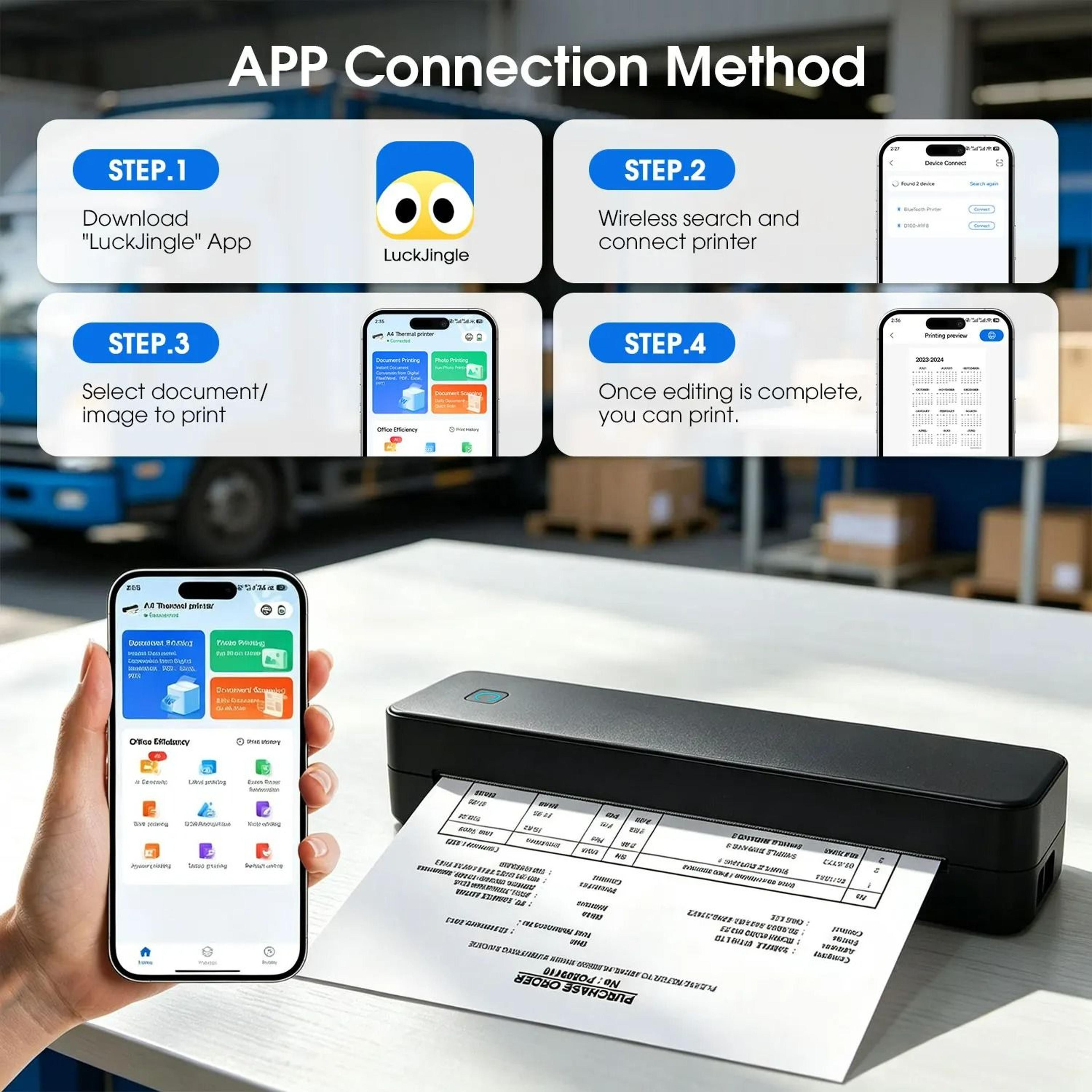 Portable Wireless A4 Thermal Document Printer with 1 Roll Paper 2