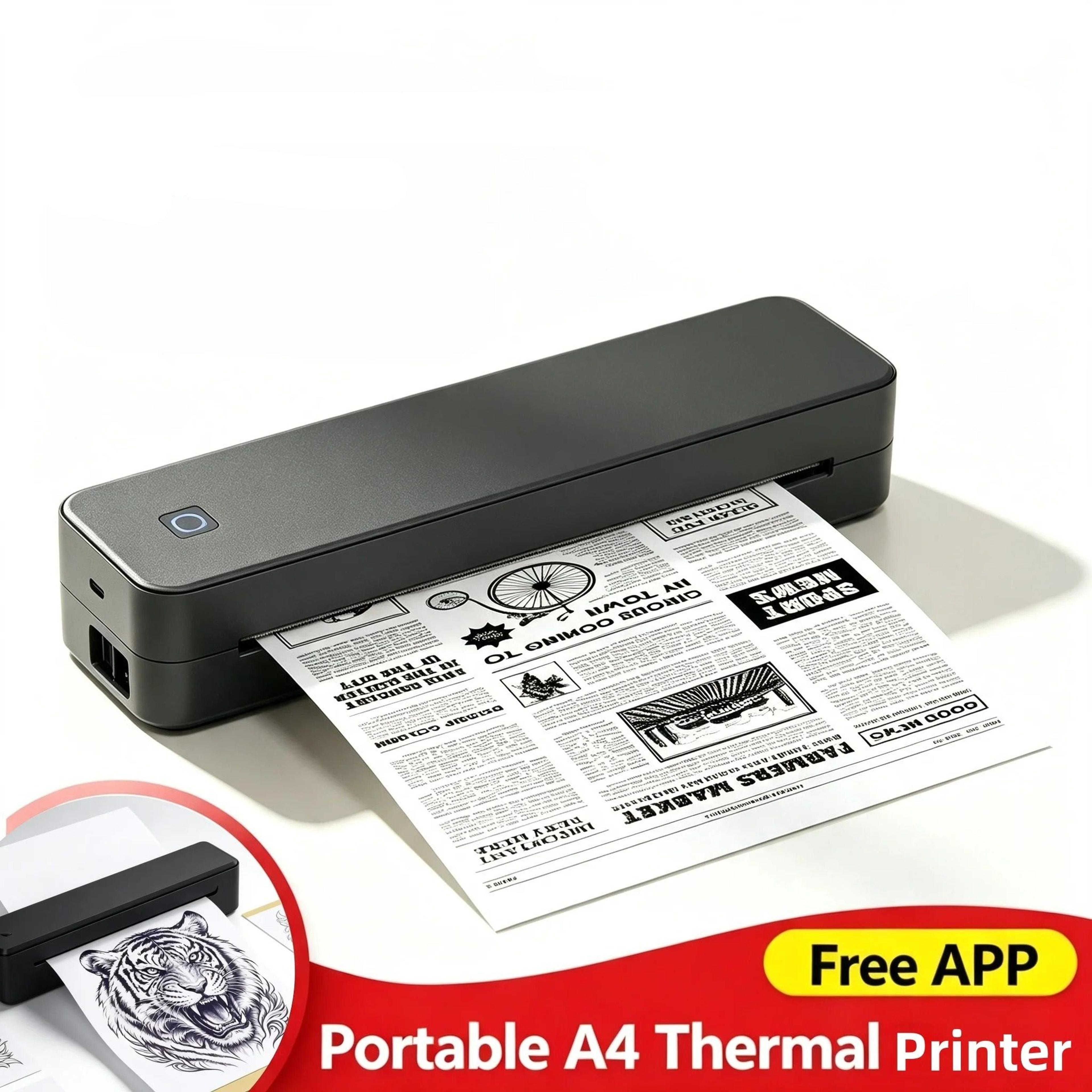 portable wireless a4 thermal document printer (with 1 roll paper)