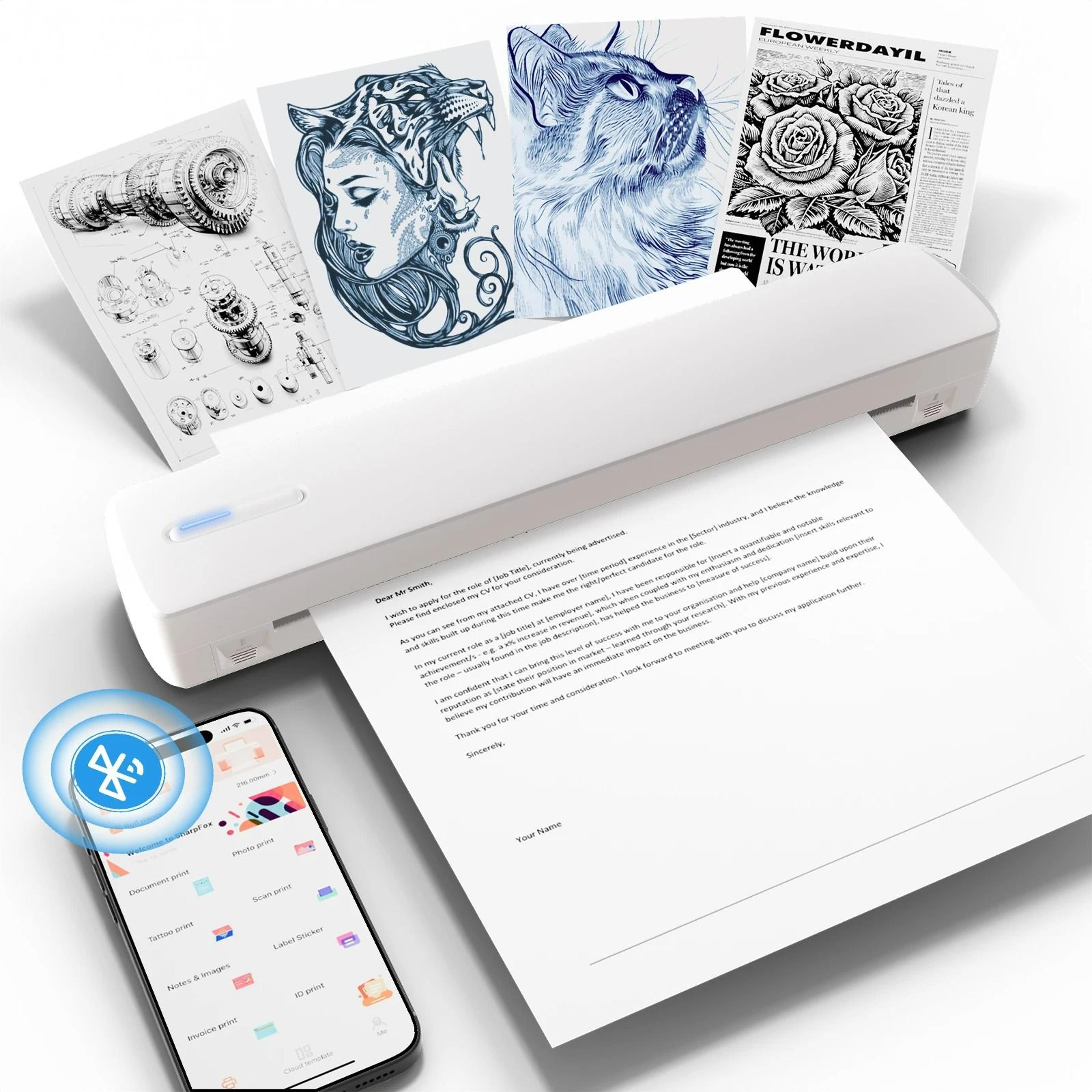 300 dpi portable a4 wireless thermal printer (tattoo & document)