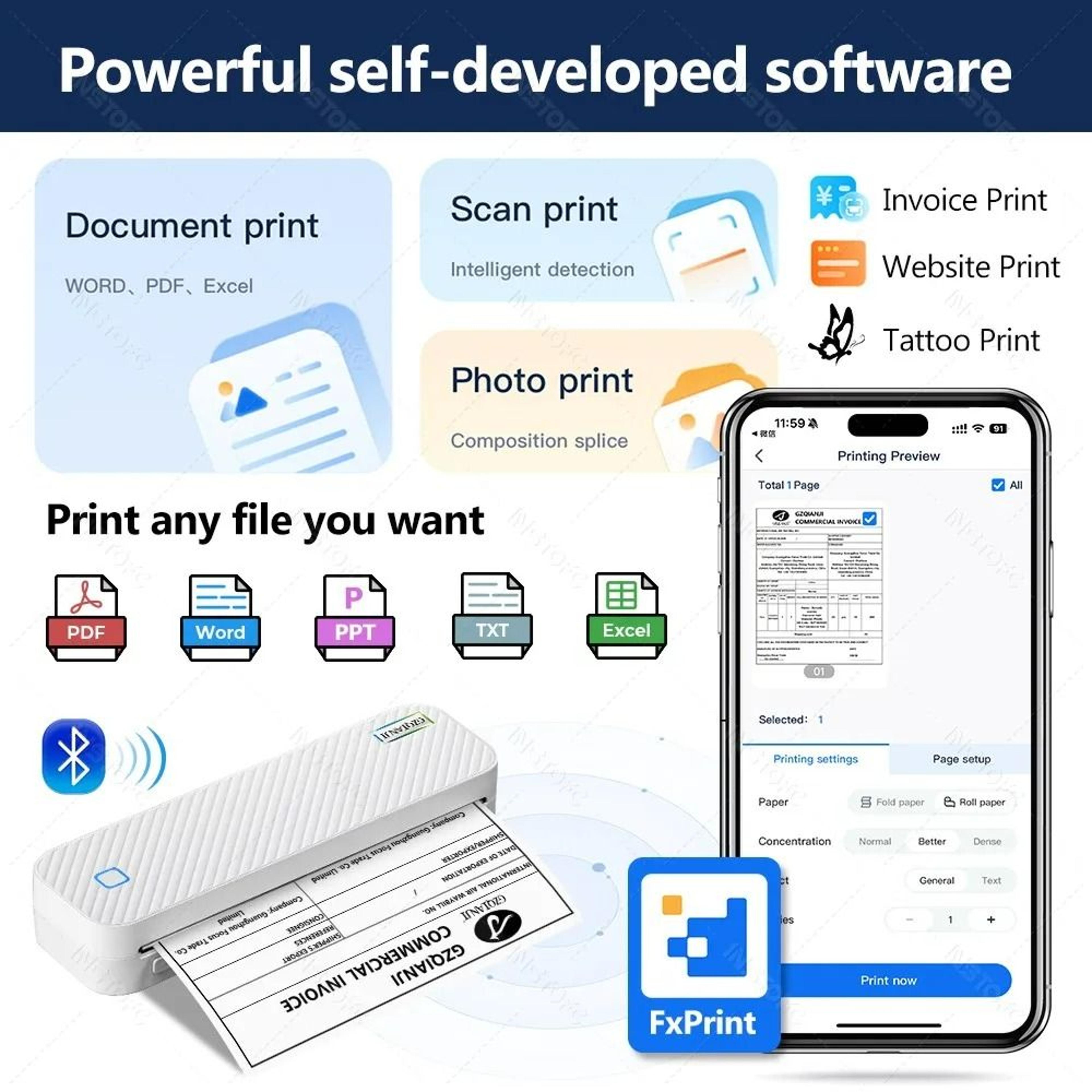 Portable UltraCompact Wireless A4 Thermal Printer 2