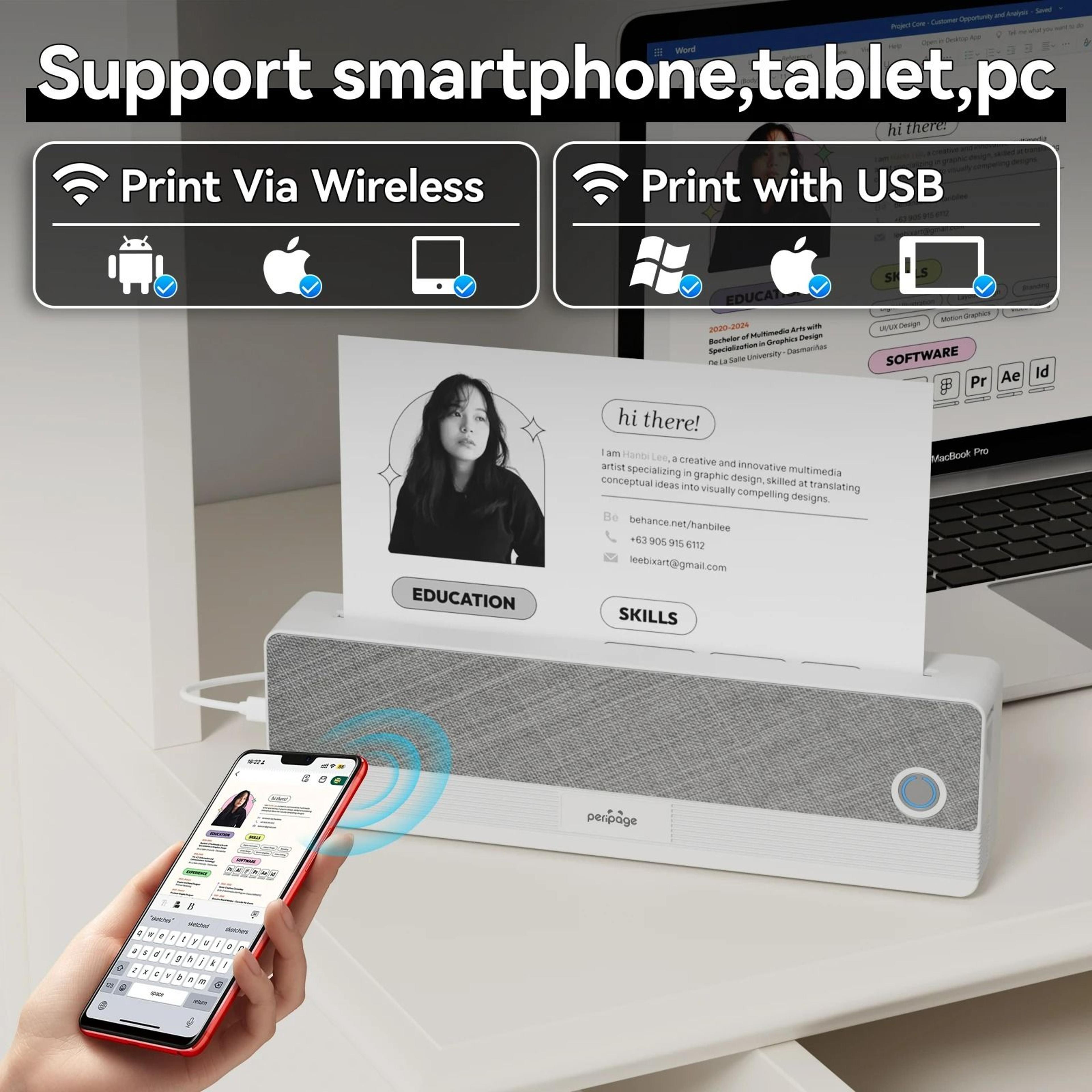MultiFormat Portable Wireless A4 Thermal Printer 1