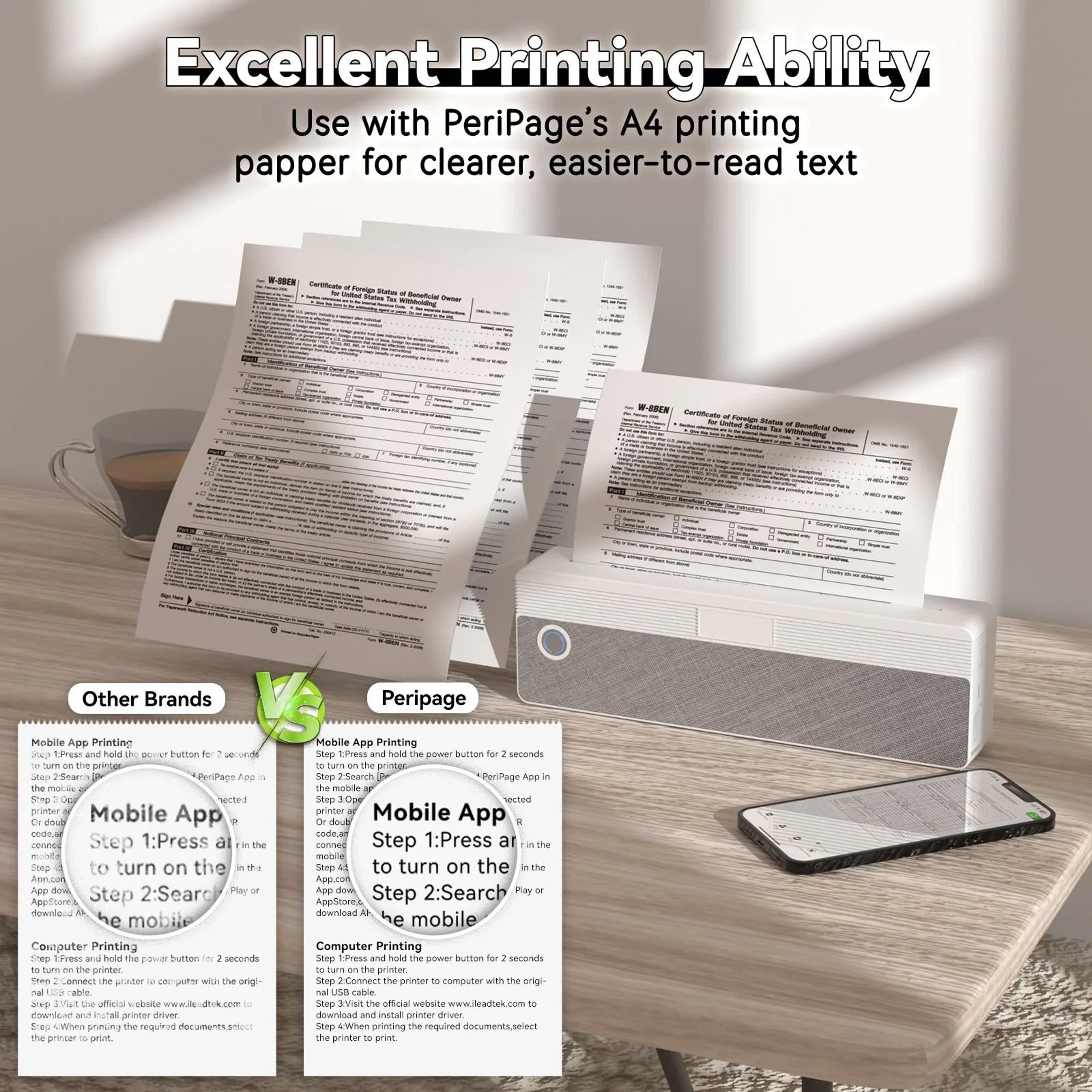 MultiFormat Portable Wireless A4 Thermal Printer 2