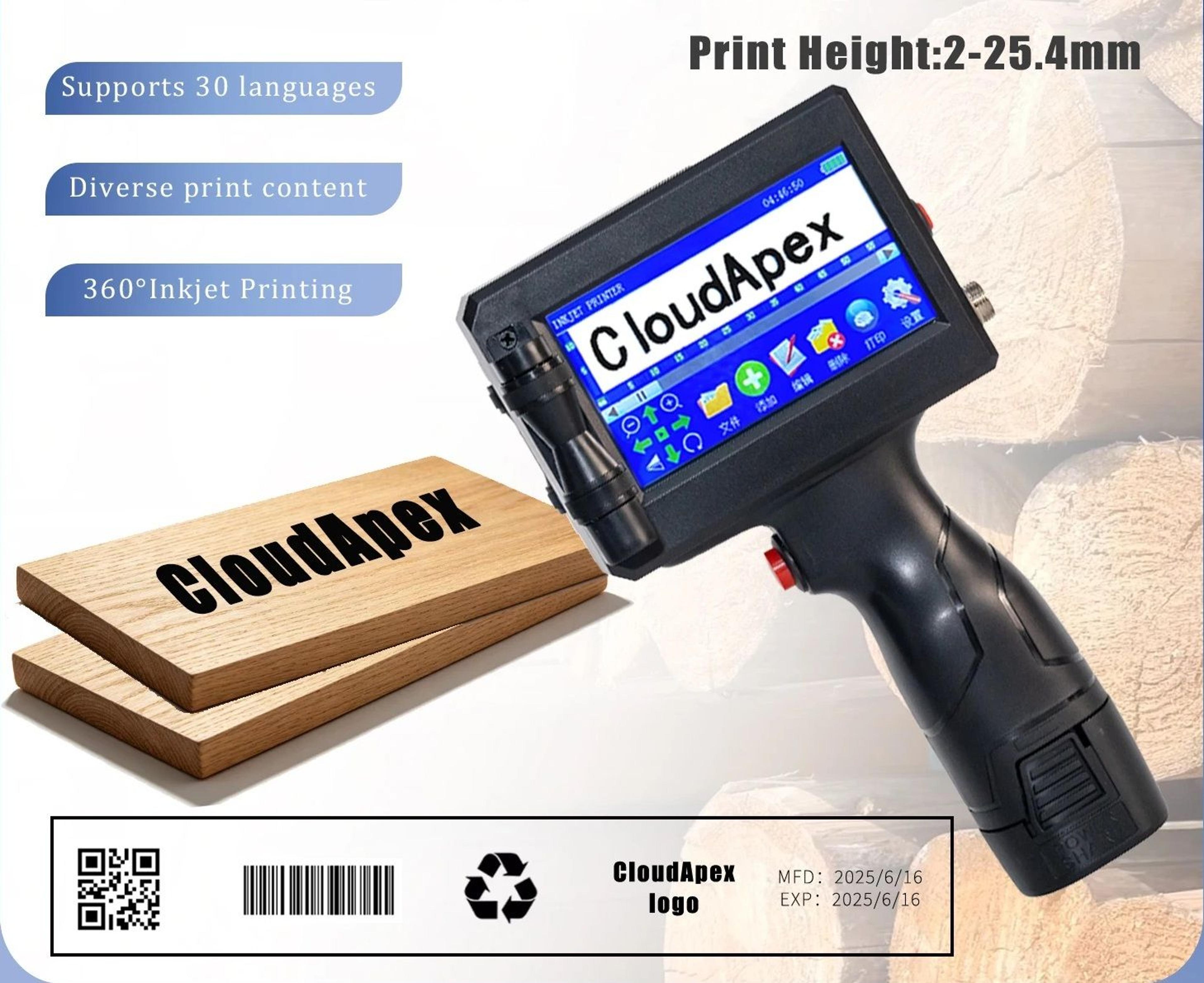 industrial large-format handheld inkjet printer kit 600 dpi hd