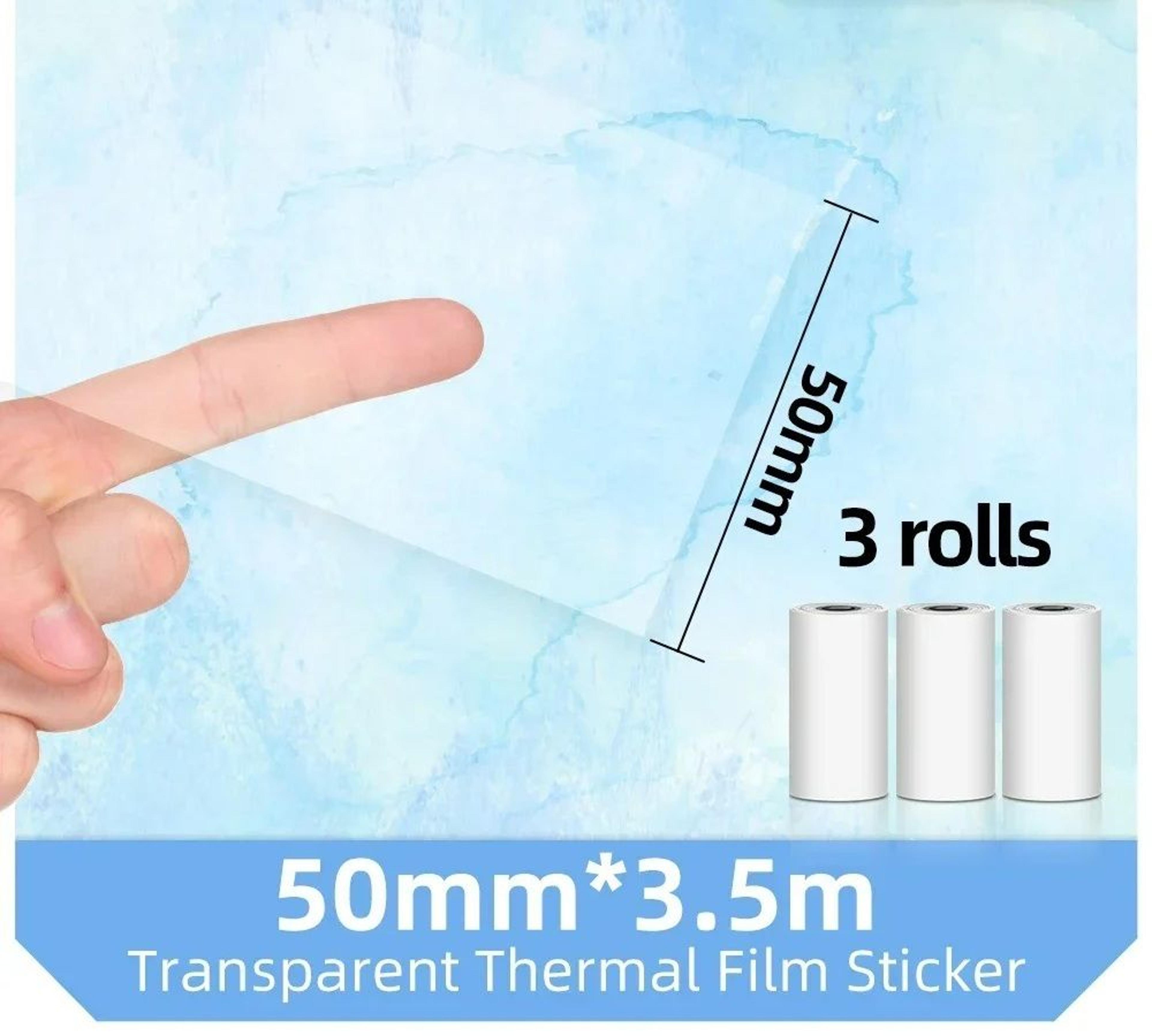 transparent self-adhesive thermal paper rolls (3 rolls)