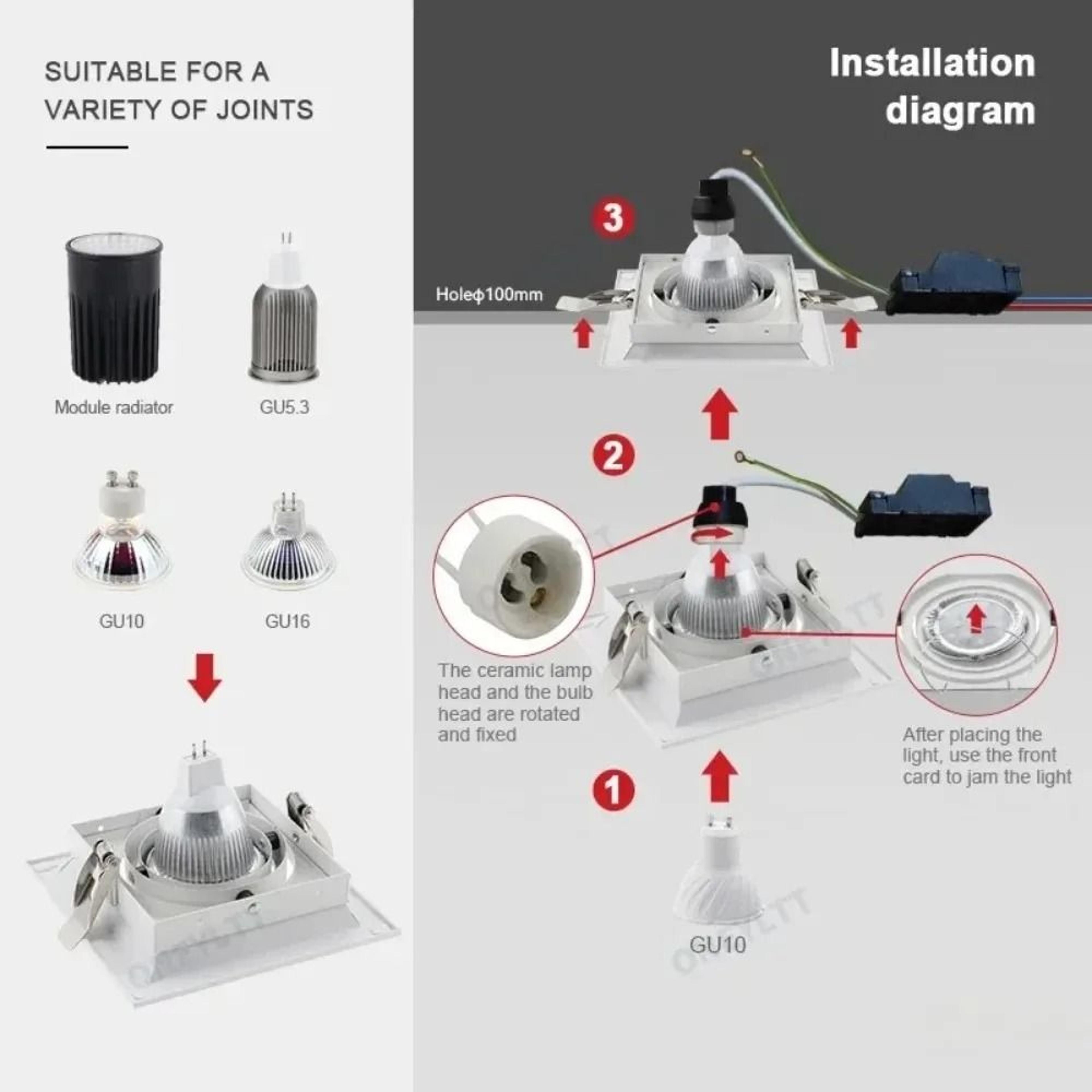 Square Recessed Adjustable Spotlight Holder Fixture 4