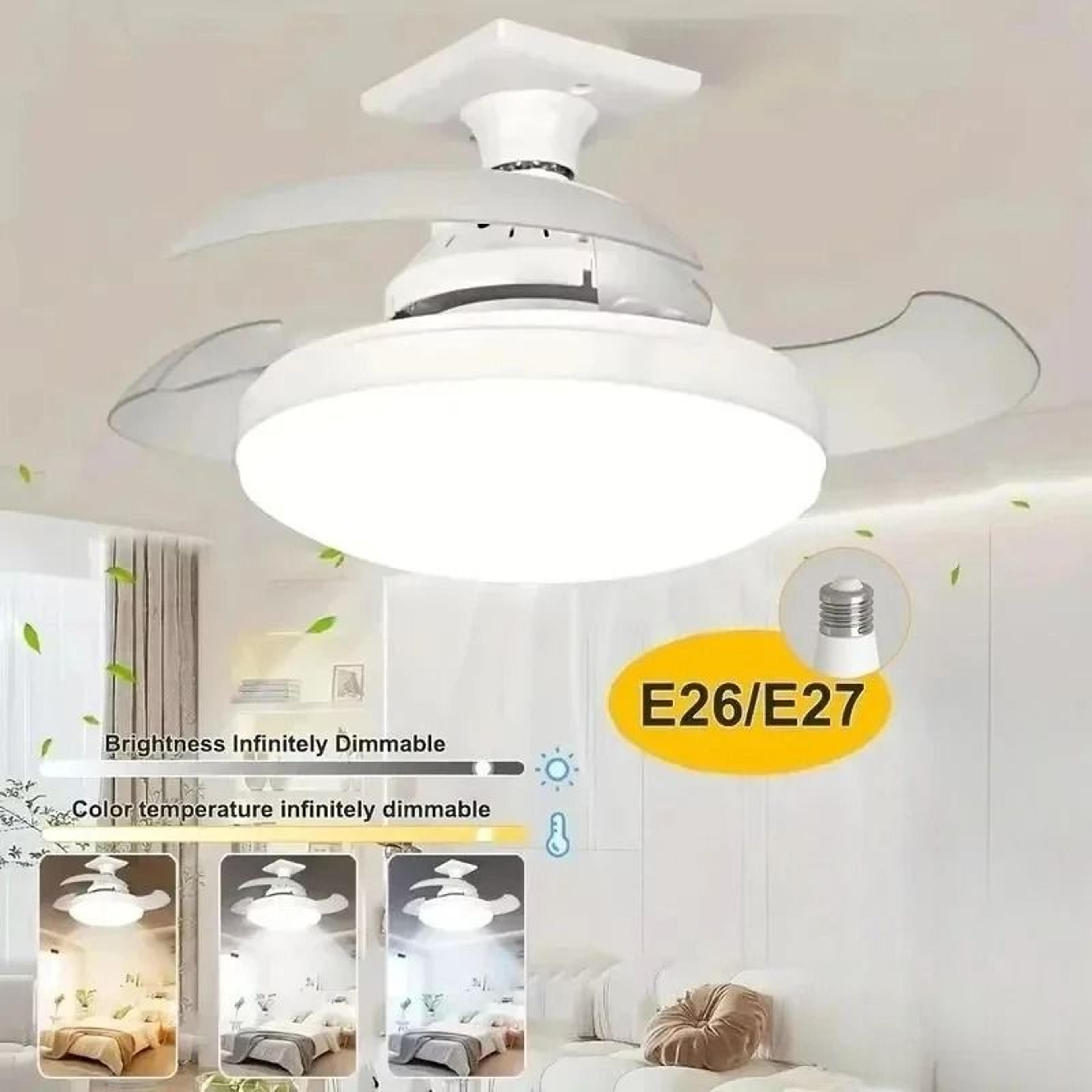 e27 socket retractable blade led ceiling fan light with remote control