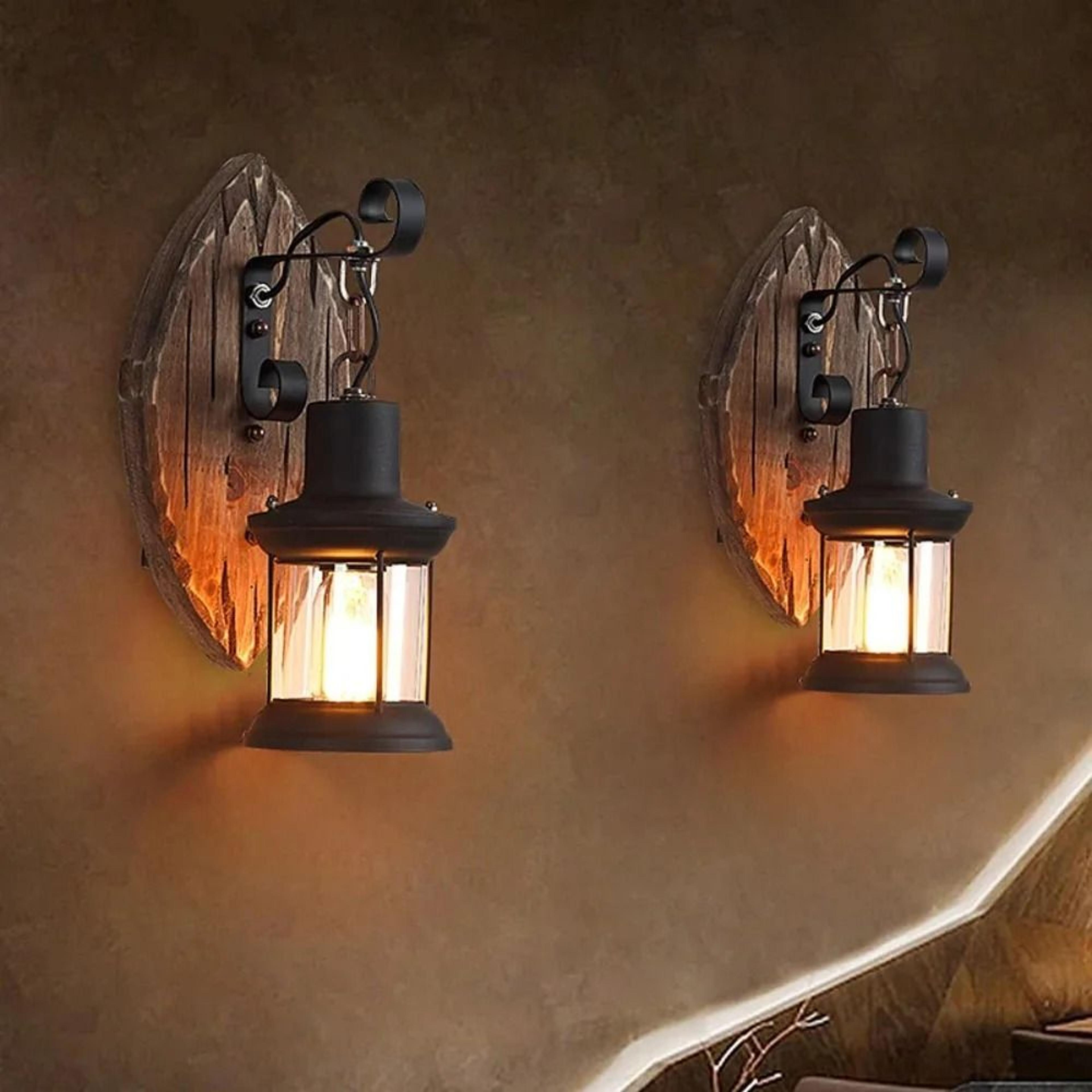 Outdoor Antique Wood  Glass Industrial Retro Wall Sconce 1