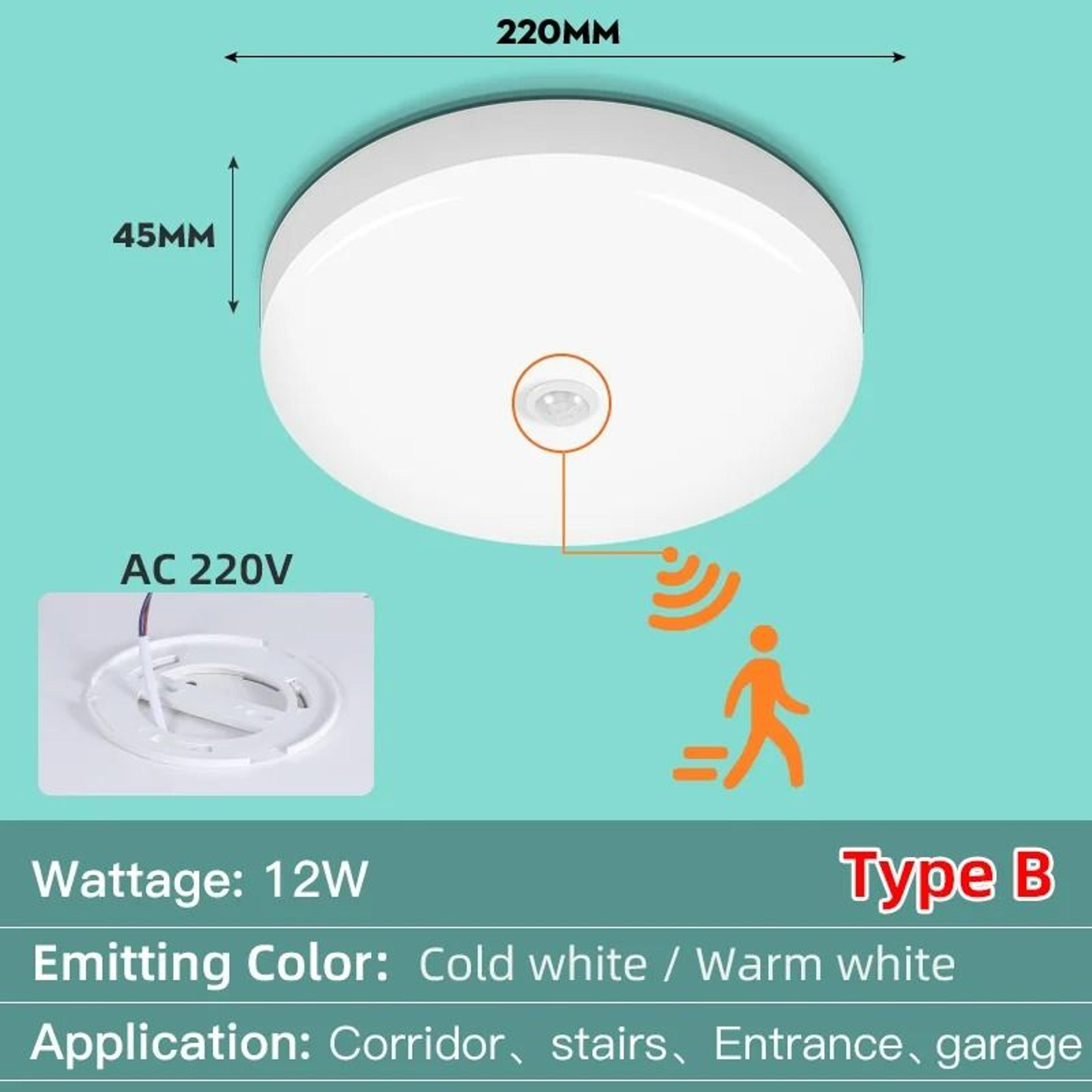 Motion Sensor LED Ceiling Light IP44 Waterproof Smart Night Lamp 8