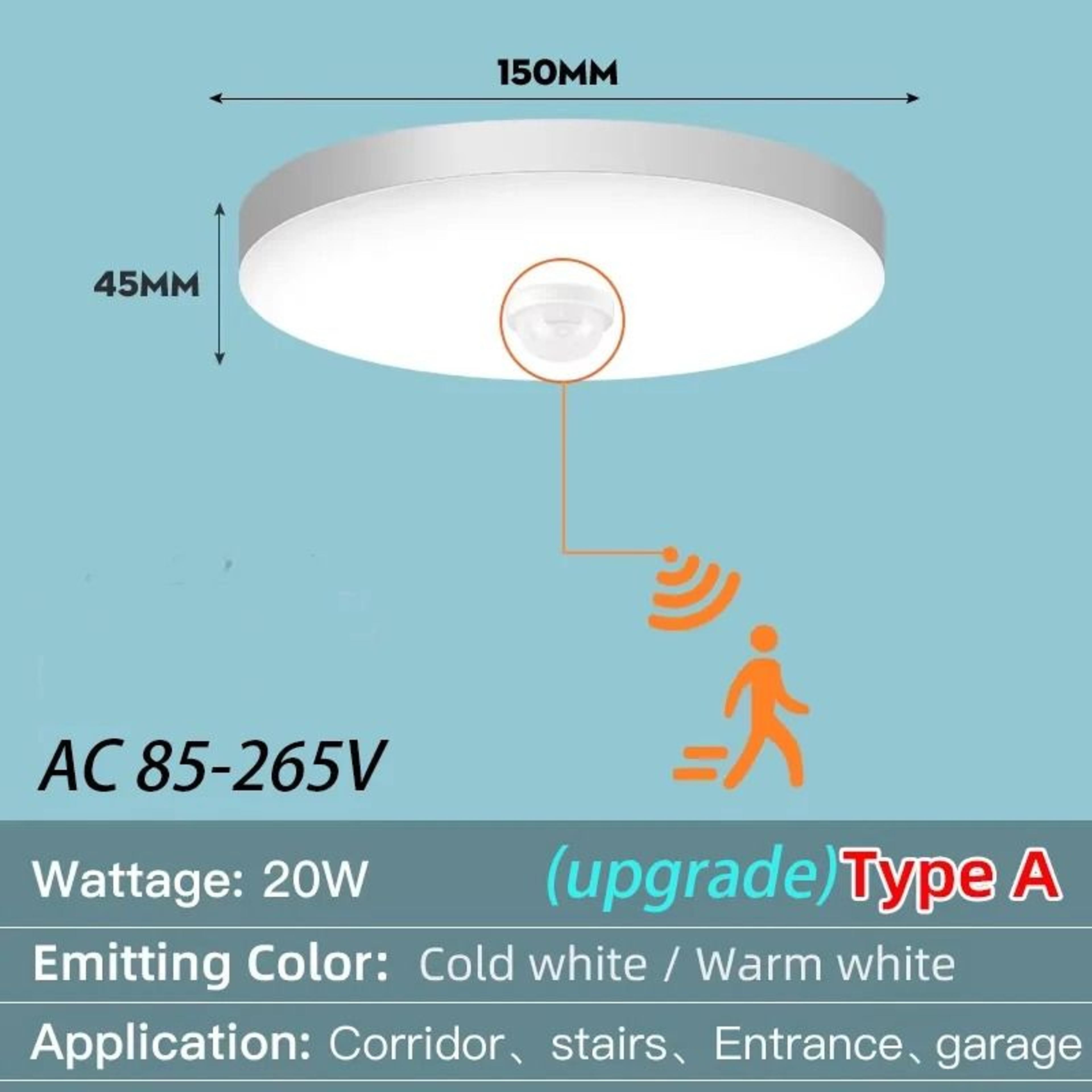 Motion Sensor LED Ceiling Light IP44 Waterproof Smart Night Lamp 9
