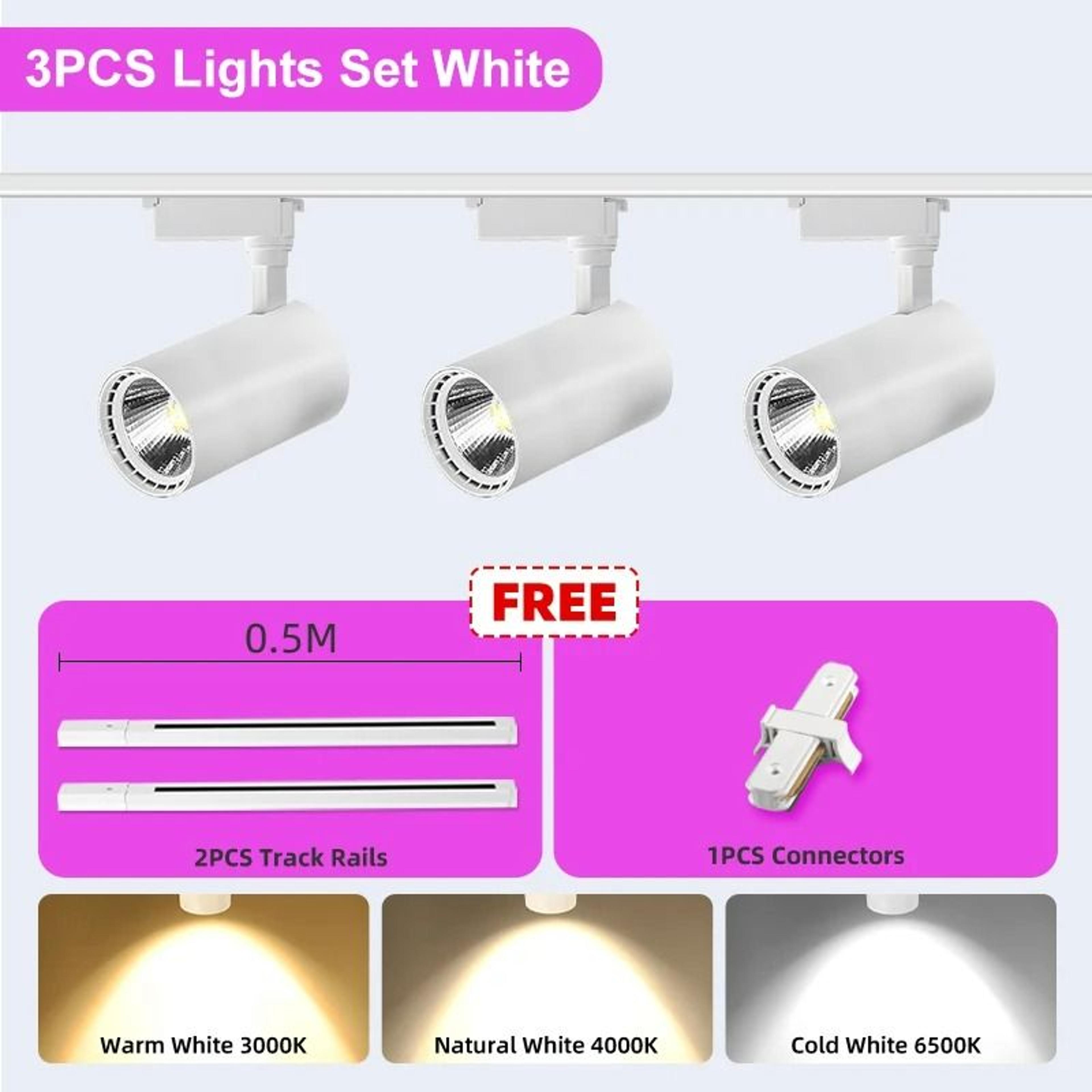Adjustable TriColor LED Track Light Set 12W  20W  30W  40W  50W Ceiling Spotlight Fixture 12