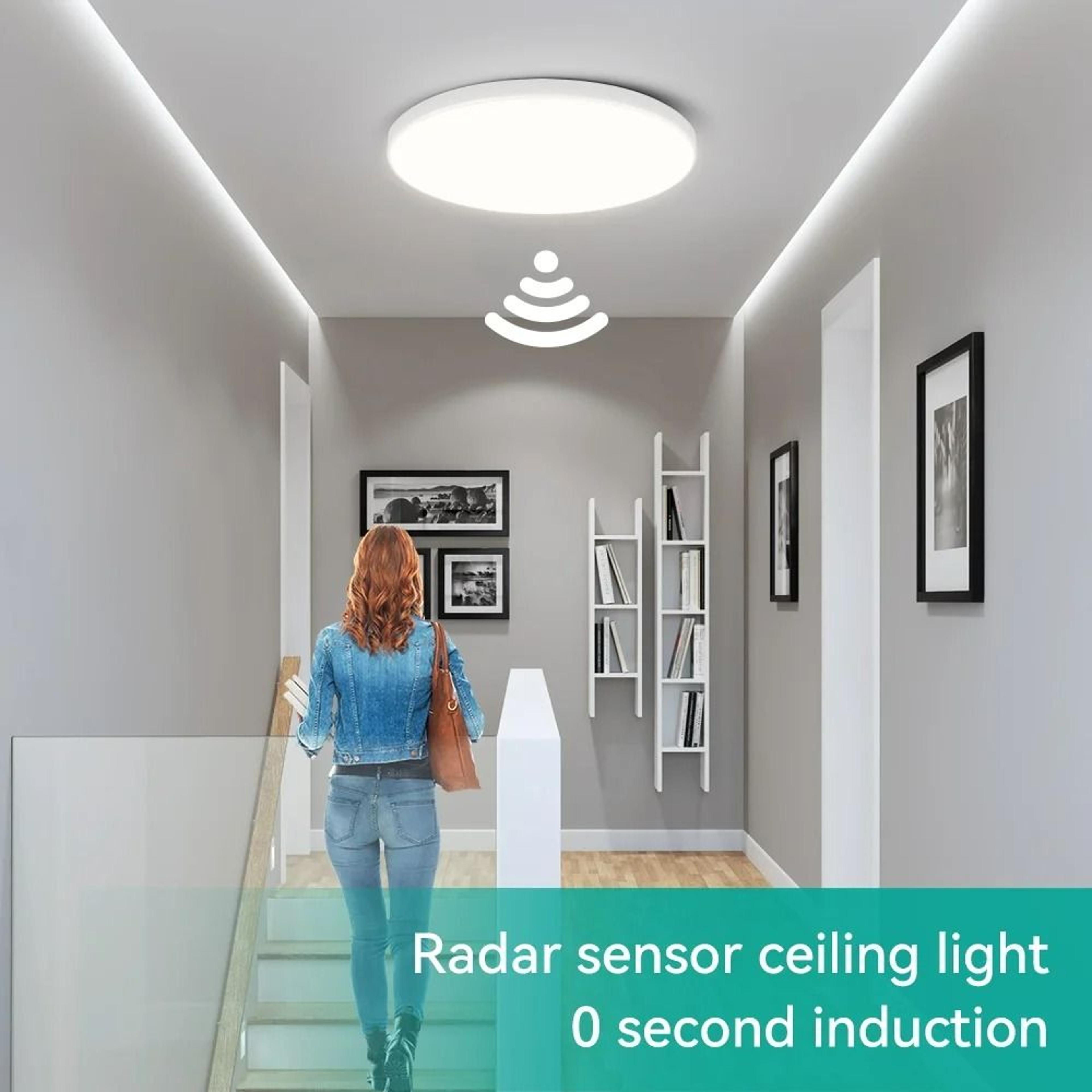 led radar motion sensor ceiling light (165–265v cold white intelligent panel lamp for hallway, aisle, stairway & garage)