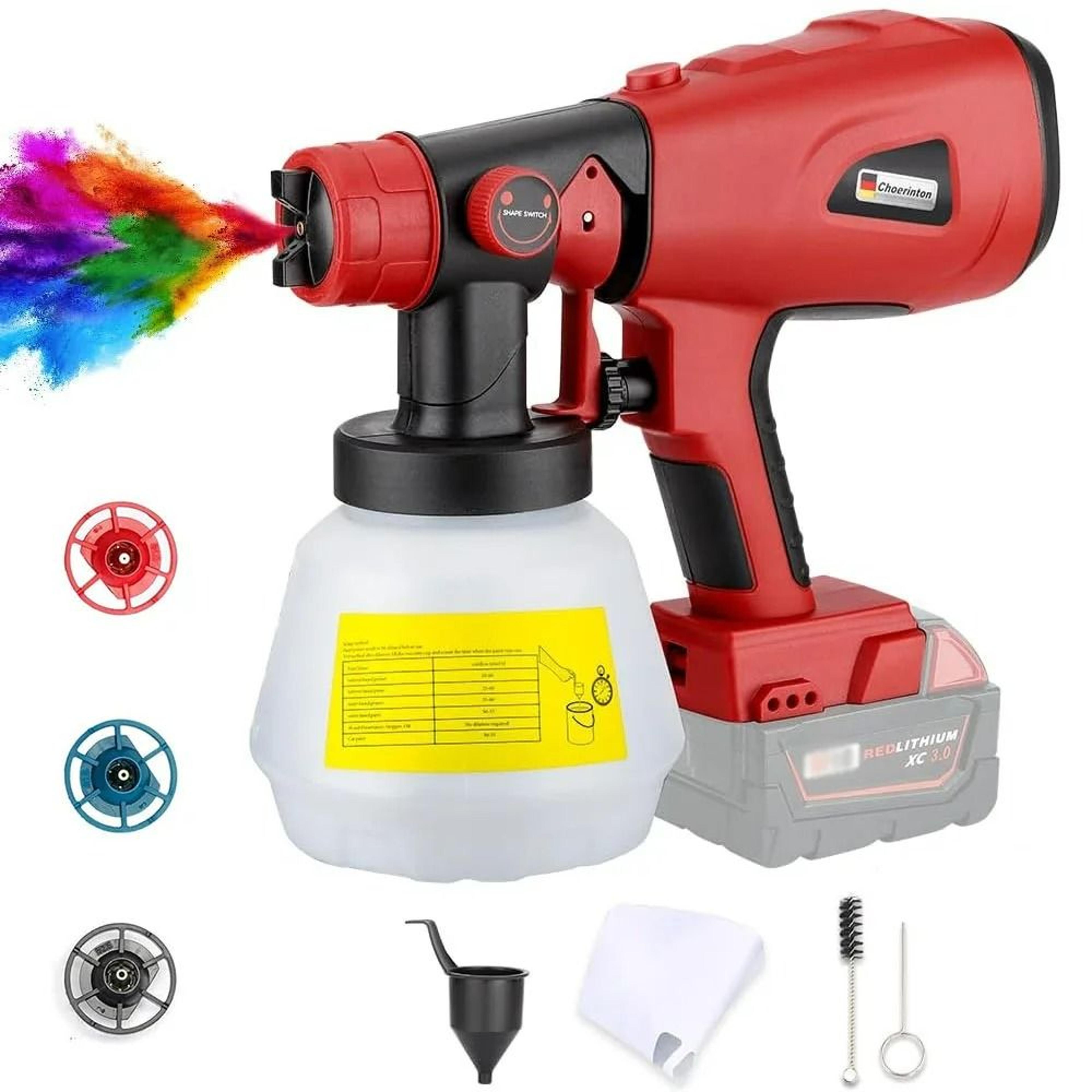 cordless handheld electric hvlp paint sprayer with 1000ml cup & multi-pattern nozzles for 18v lithium battery