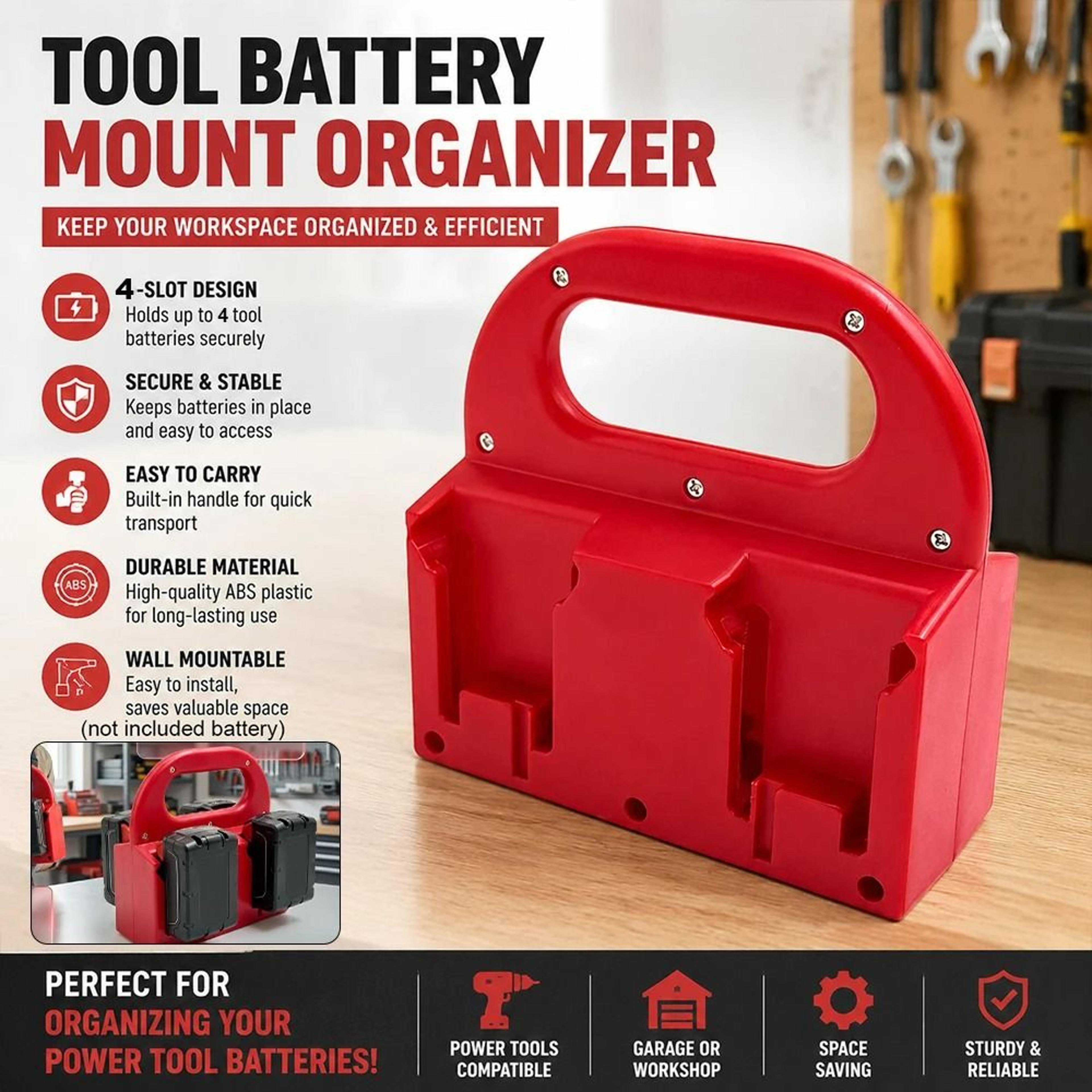 HeavyDuty Wall  Toolbox Battery Mount Dock Holders For 18V Lithium Power Tool Batteries 1