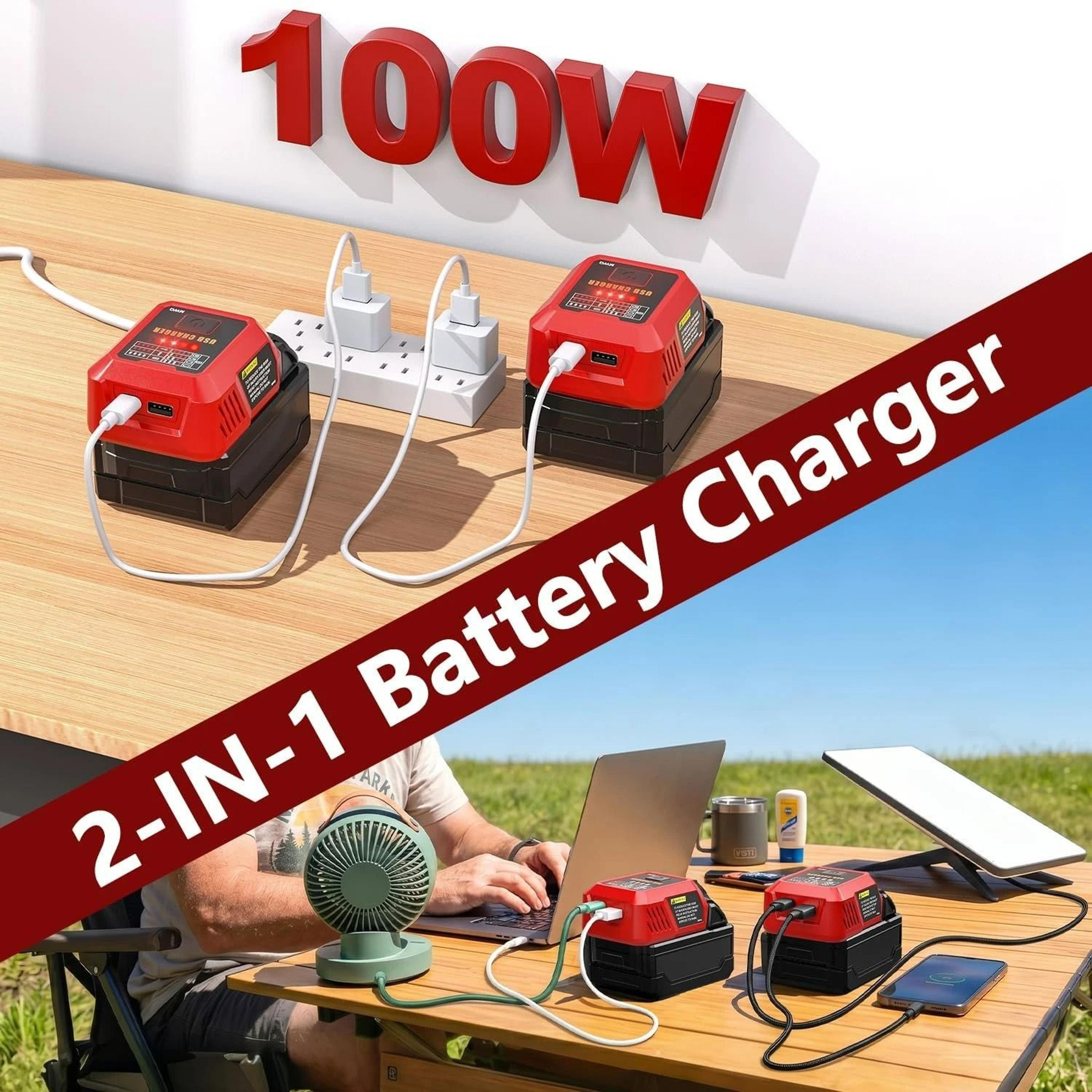 HighOutput 100W USBC Fast Charger DualPort Power Hub Adapter For 18V Lithium Batteries 4