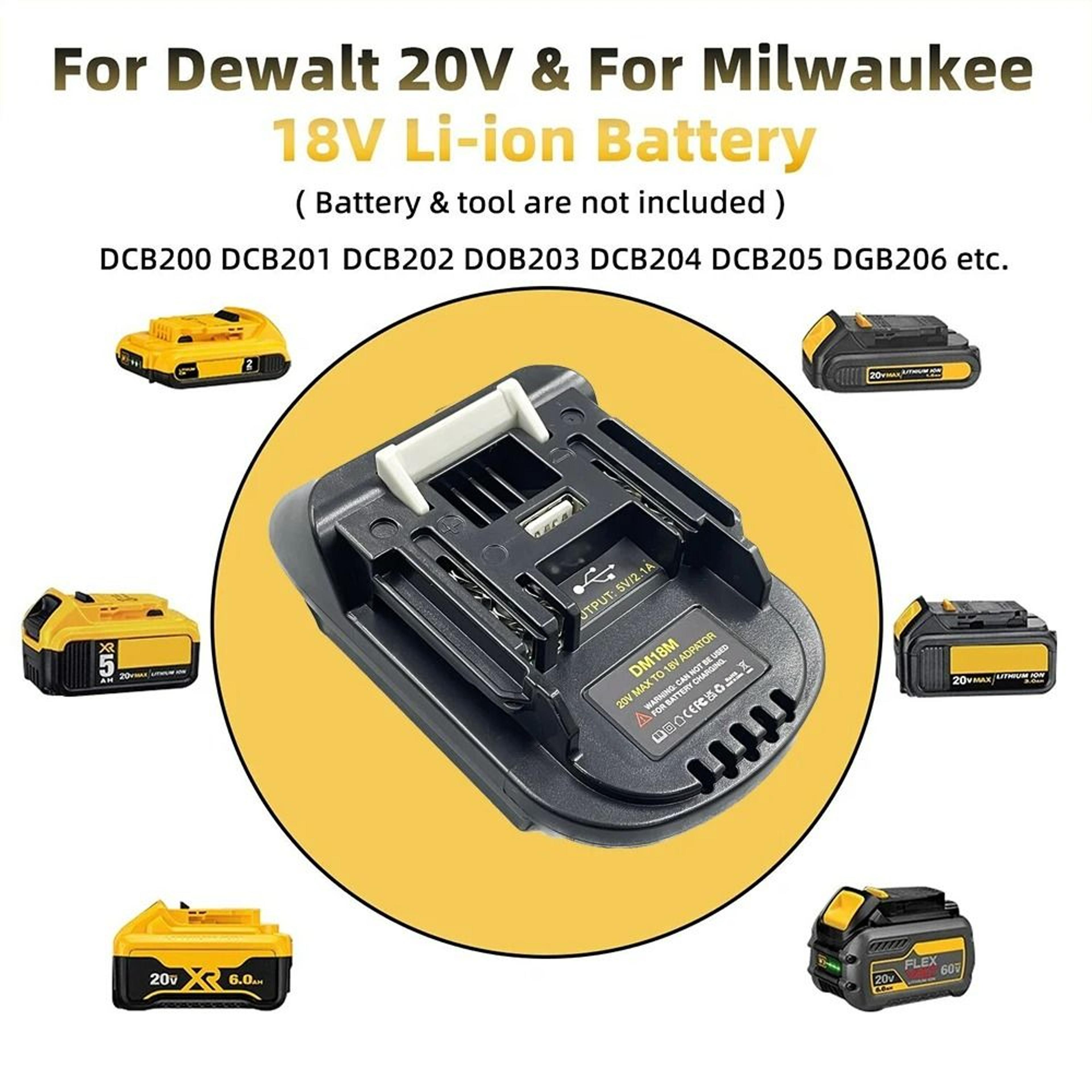 DualPlatform Battery Converter Adapter With USB Charging Port For 18V20V Lithium Batteries To 18V C 4
