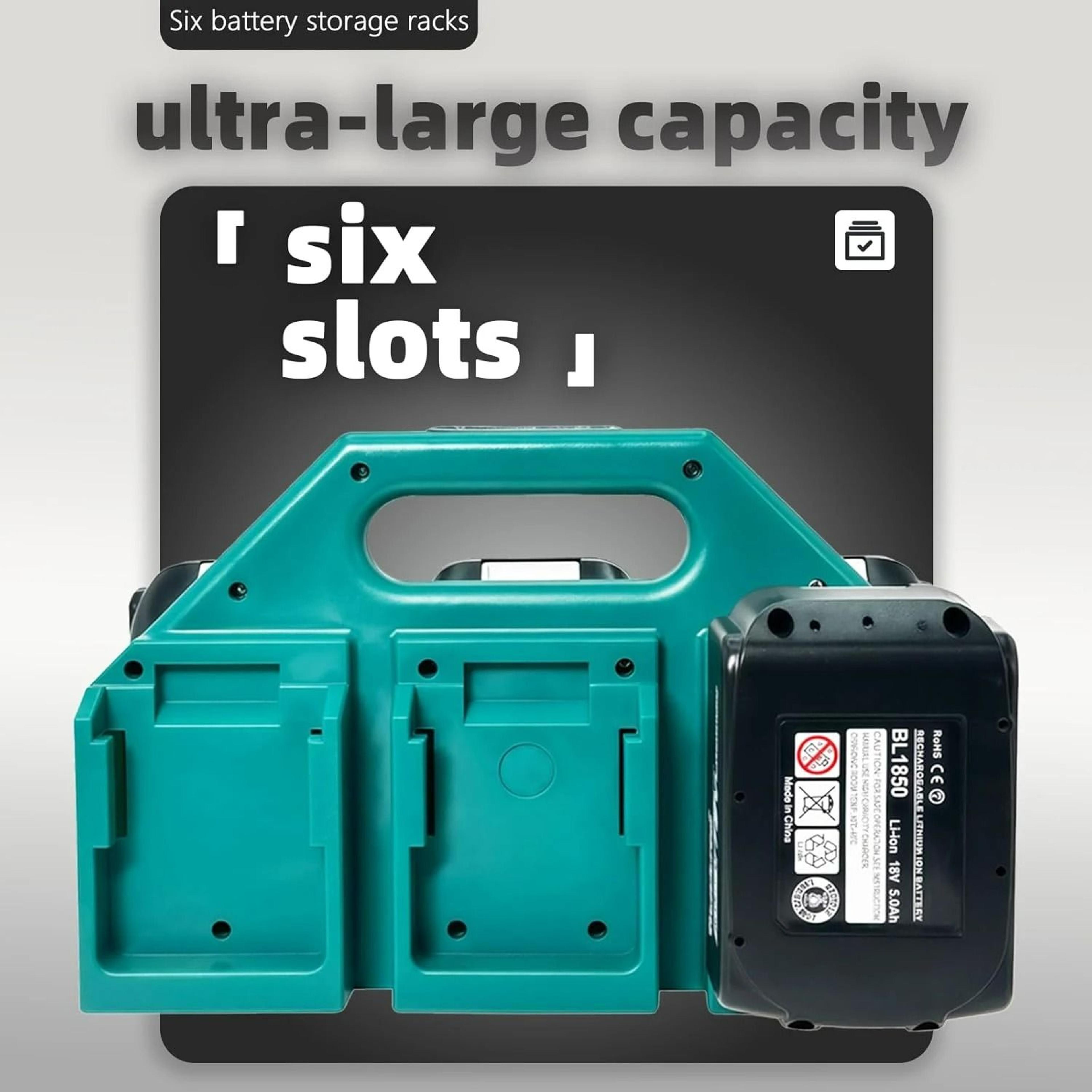 HeavyDuty 6Slot Portable Battery Carrier Rack  Organizer For 144V18V Lithium Batteries 4