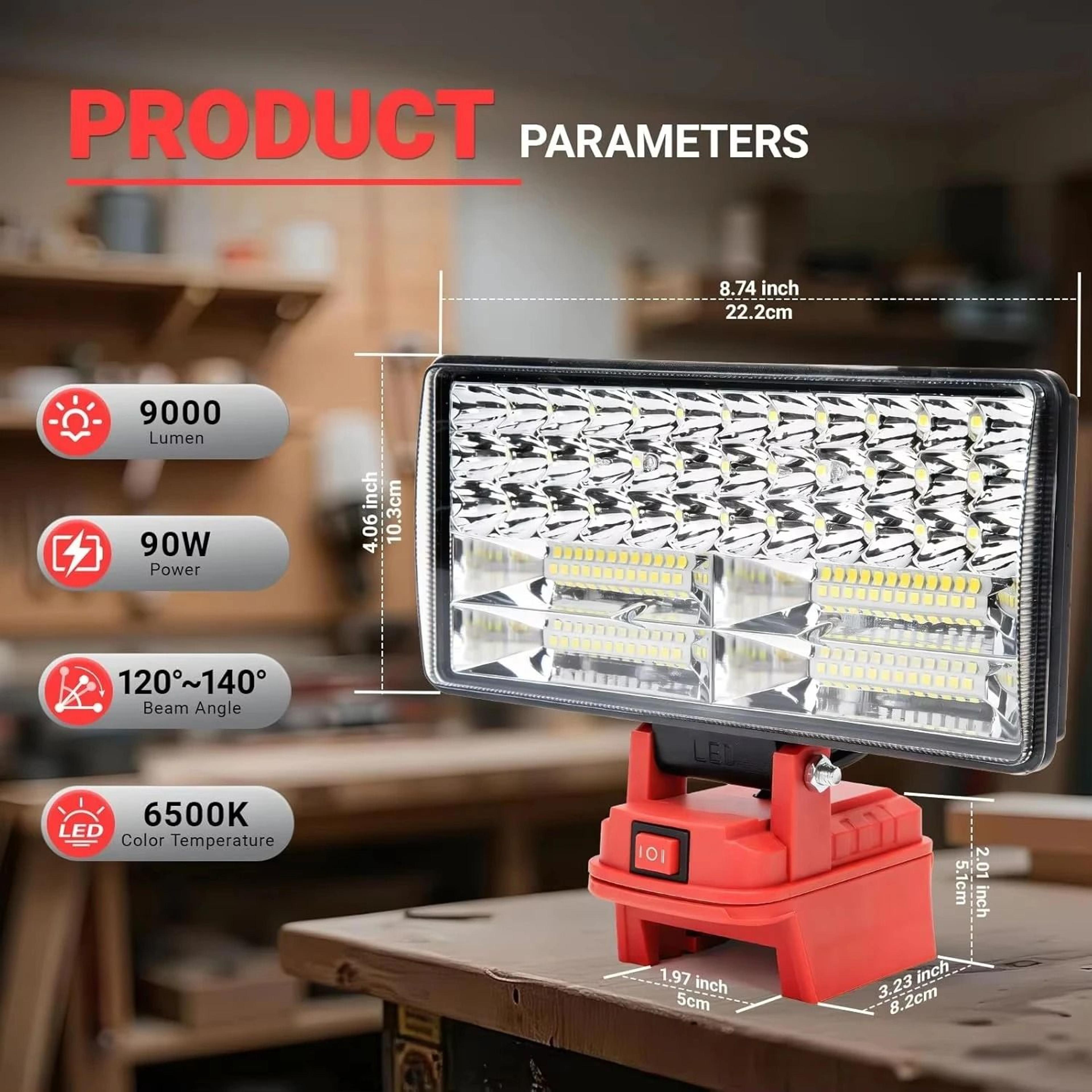 HighOutput 8Inch Cordless LED Handheld Spotlight  Dual USB Power Hub For 18V Lithium Batteries 5