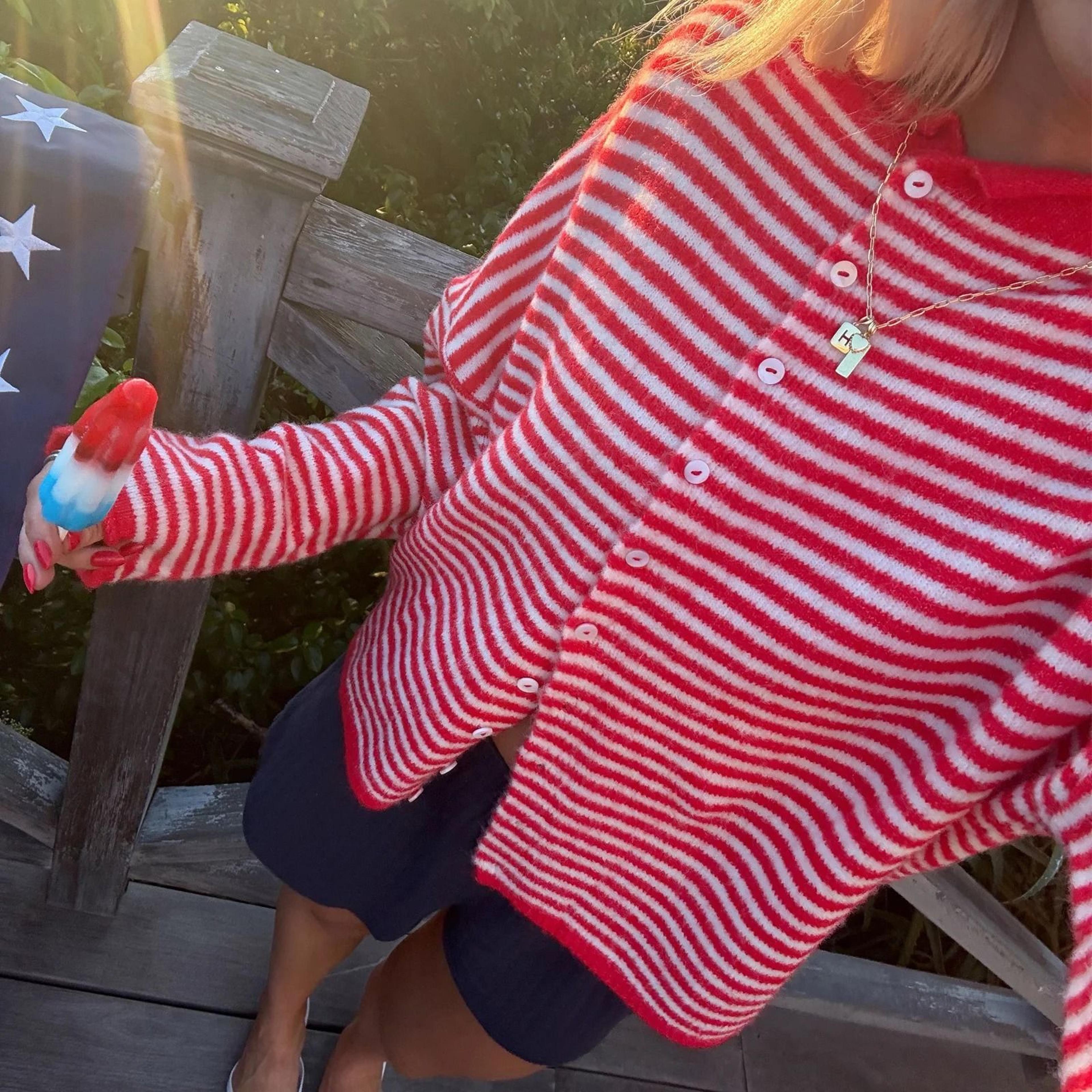 Womens Casual Striped Long Sleeve Knit Cardigan Sweaters 6