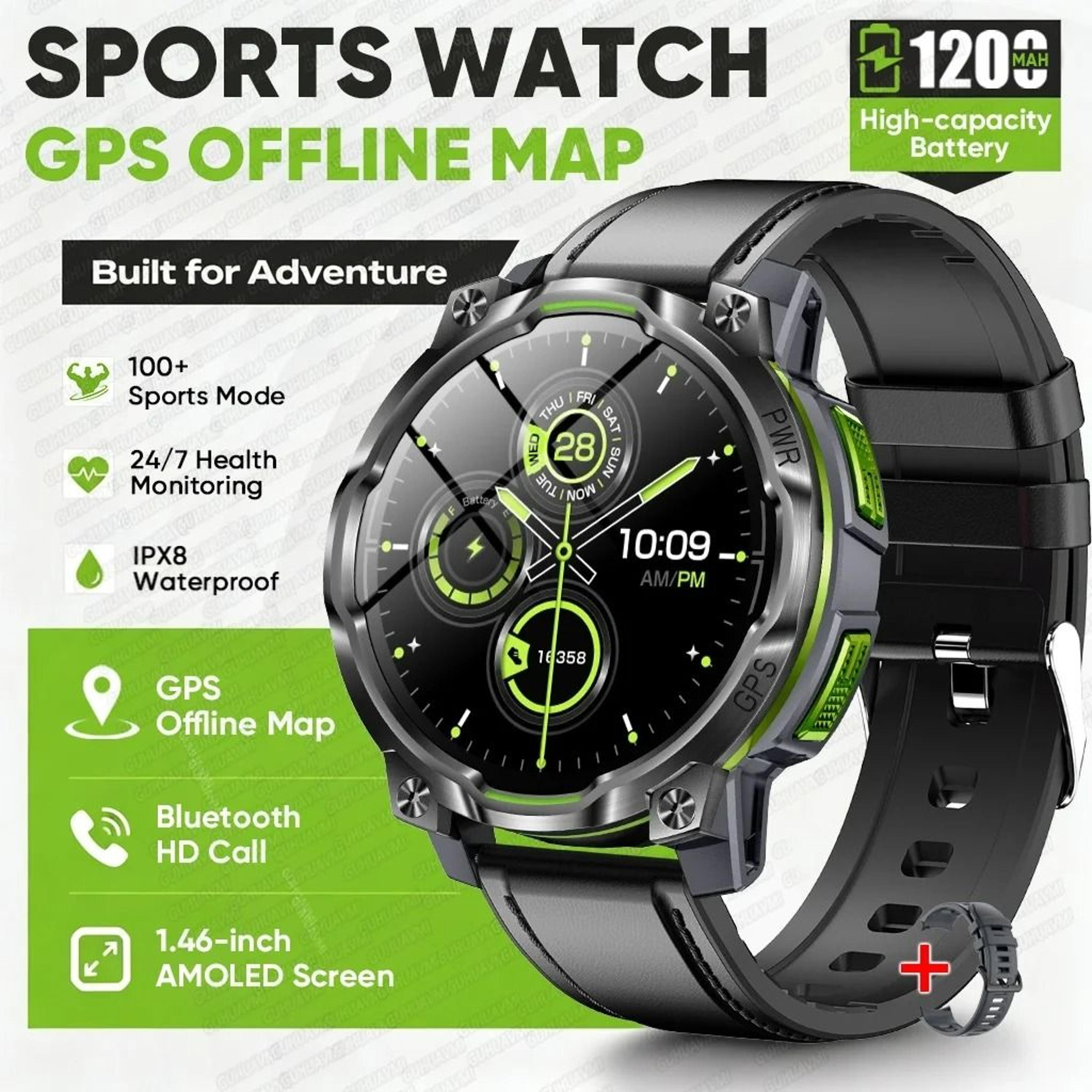 Mens Rugged GPS Outdoor Smartwatch With Offline Maps  1200mAh Battery 16