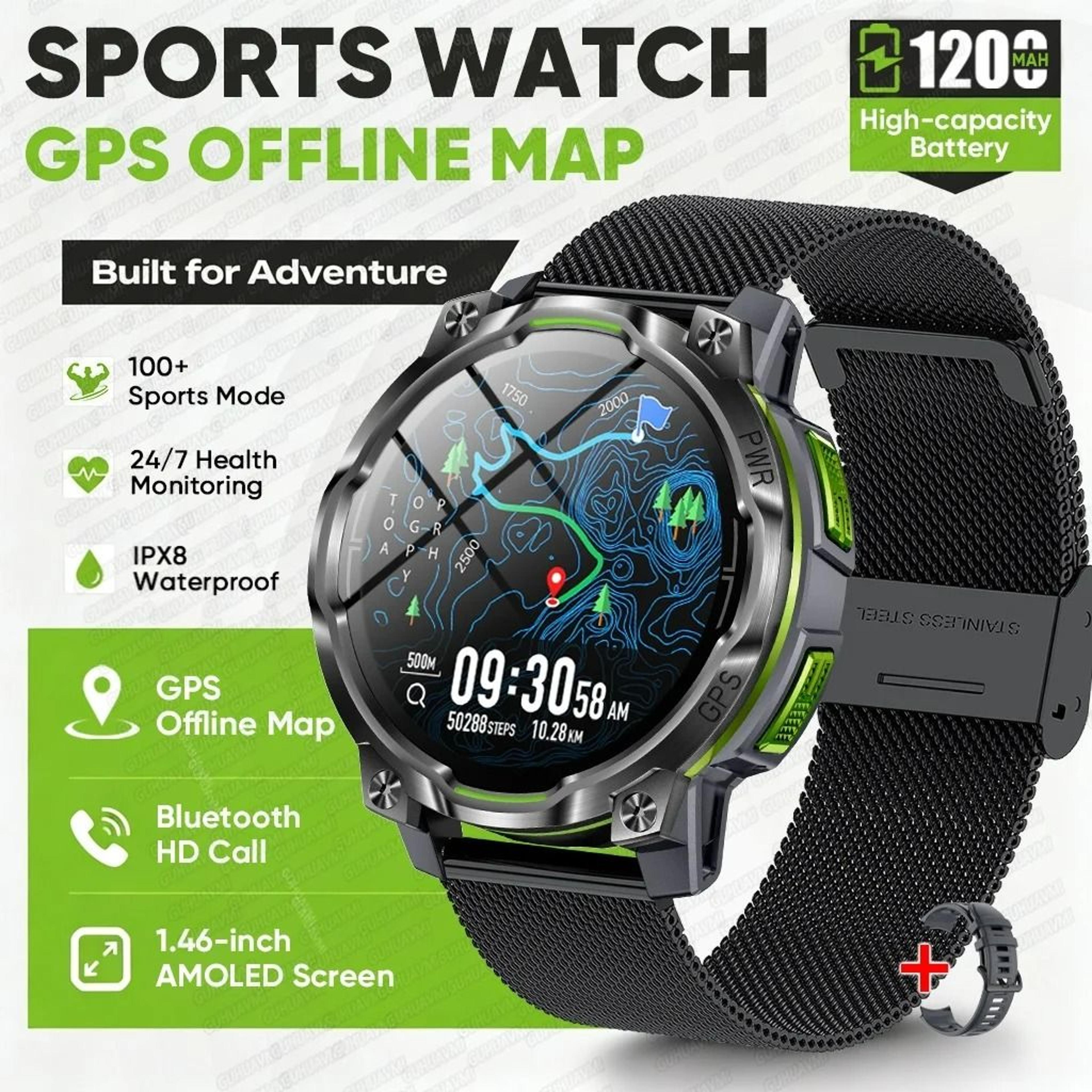 Mens Rugged GPS Outdoor Smartwatch With Offline Maps  1200mAh Battery 21