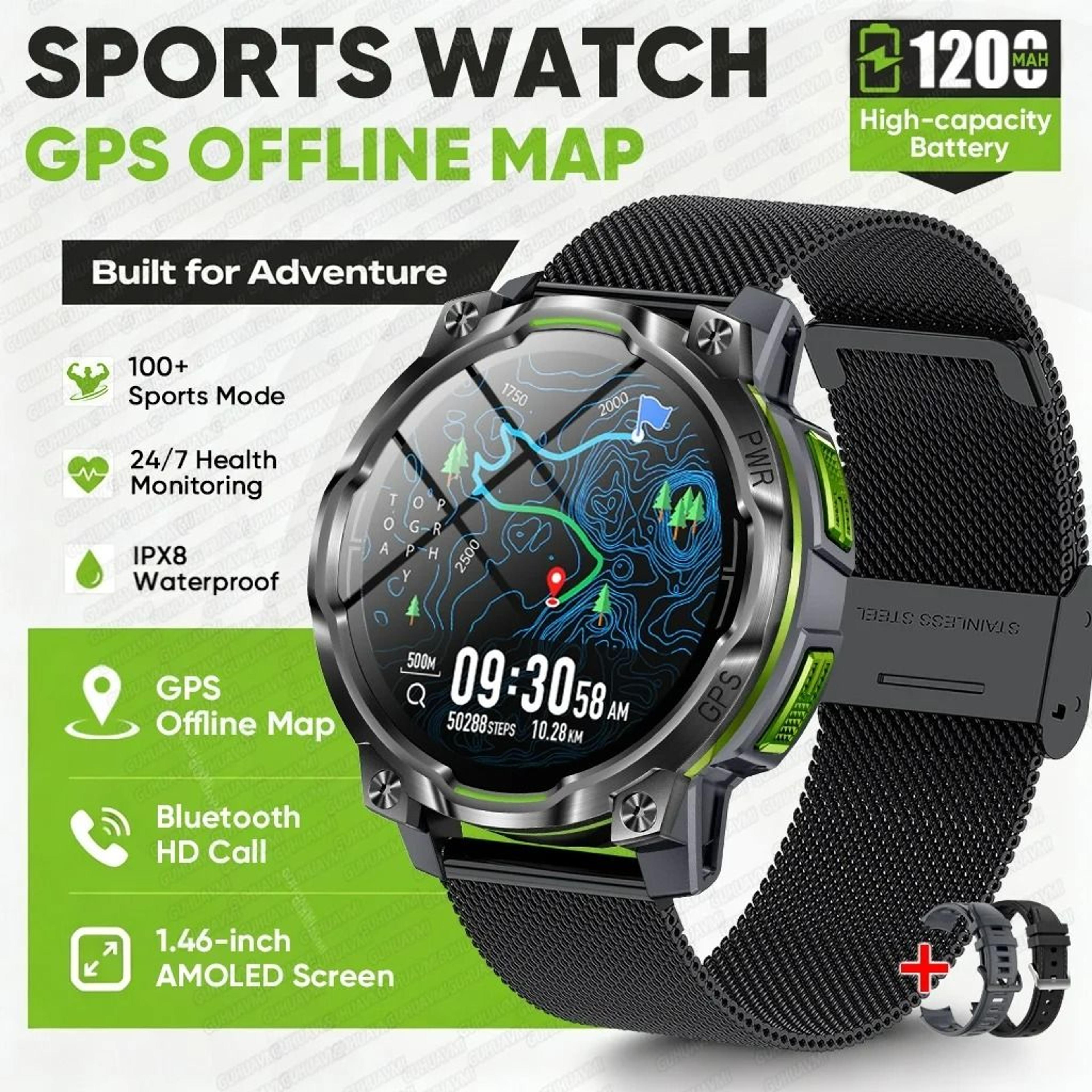 Mens Rugged GPS Outdoor Smartwatch With Offline Maps  1200mAh Battery 23