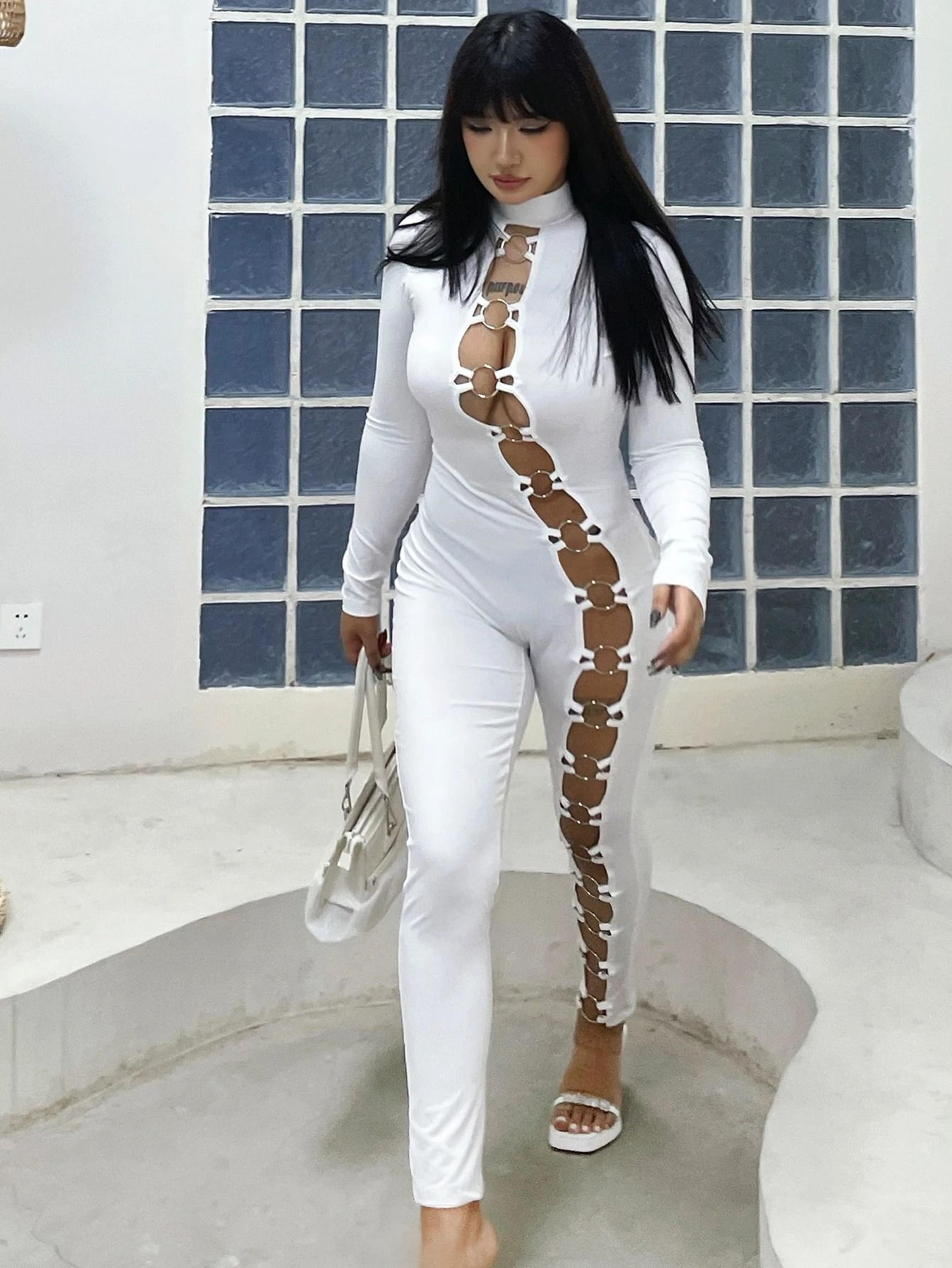Womens LongSleeve StandUp Collar OnePiece Bodysuit  Fitness Jumpsuit 2