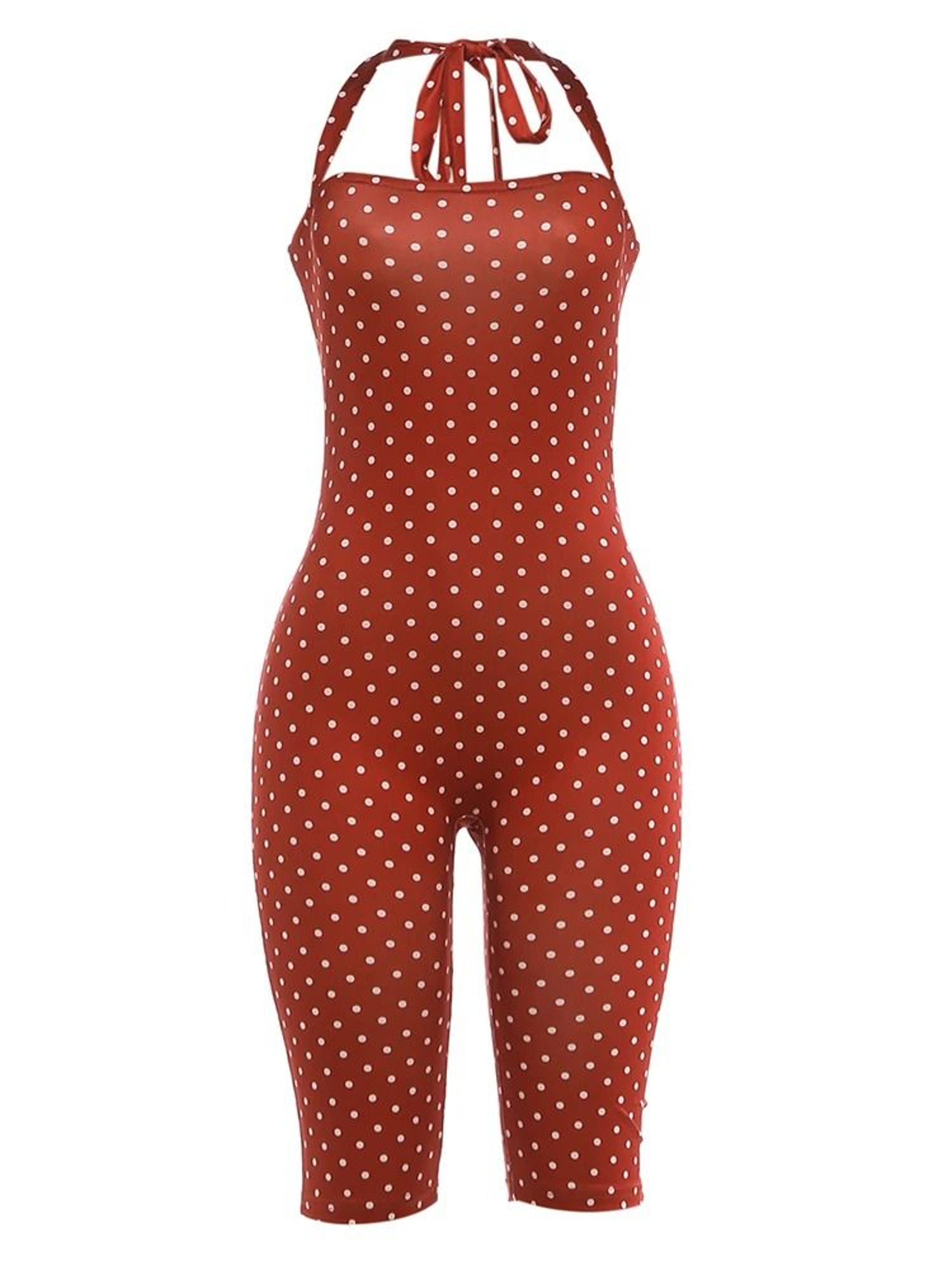 Womens Sexy Backless Polka Dot Halter Romper  Bodycon Playsuit 9