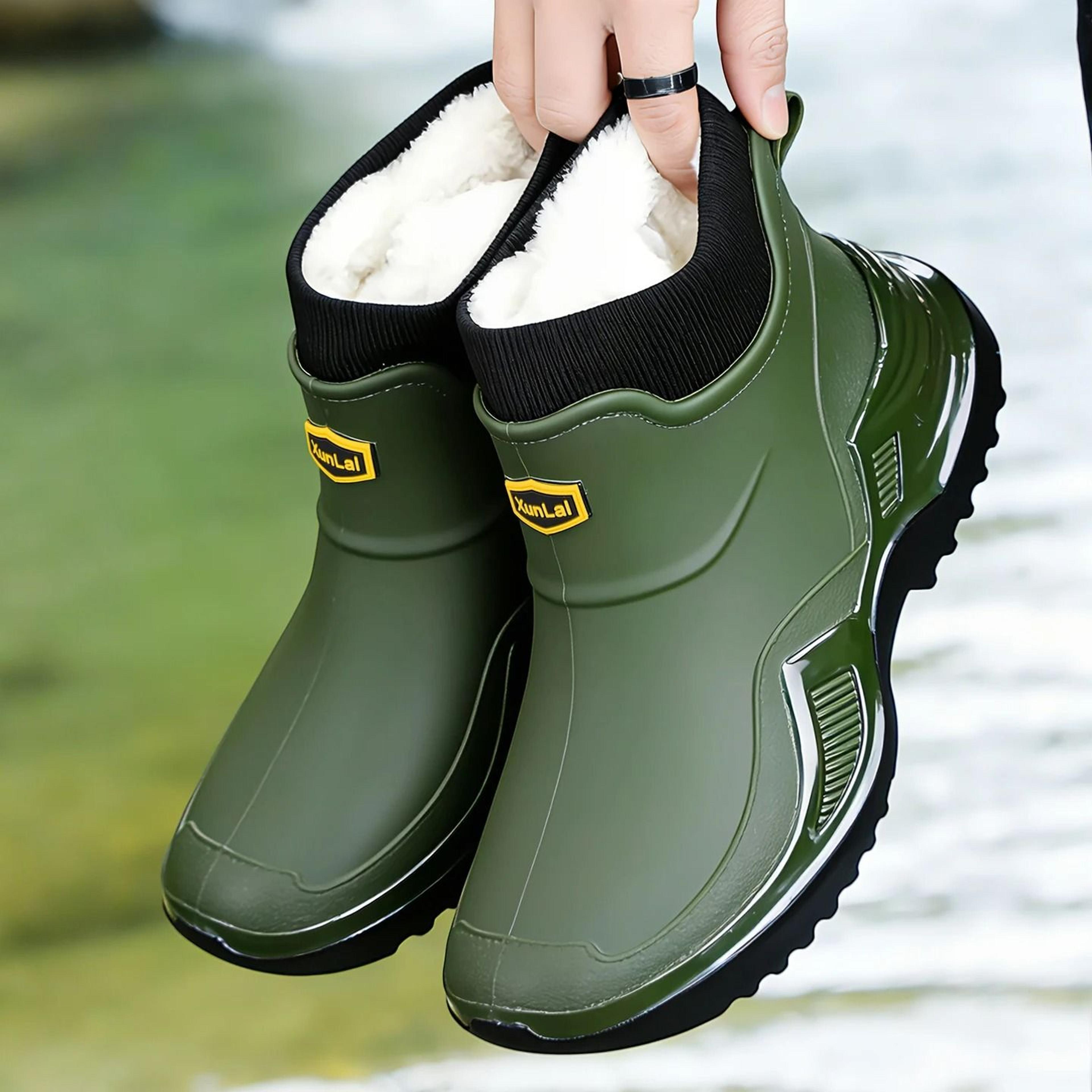 waterproof warm plush-lined rain boots & slip-resistant work shoes
