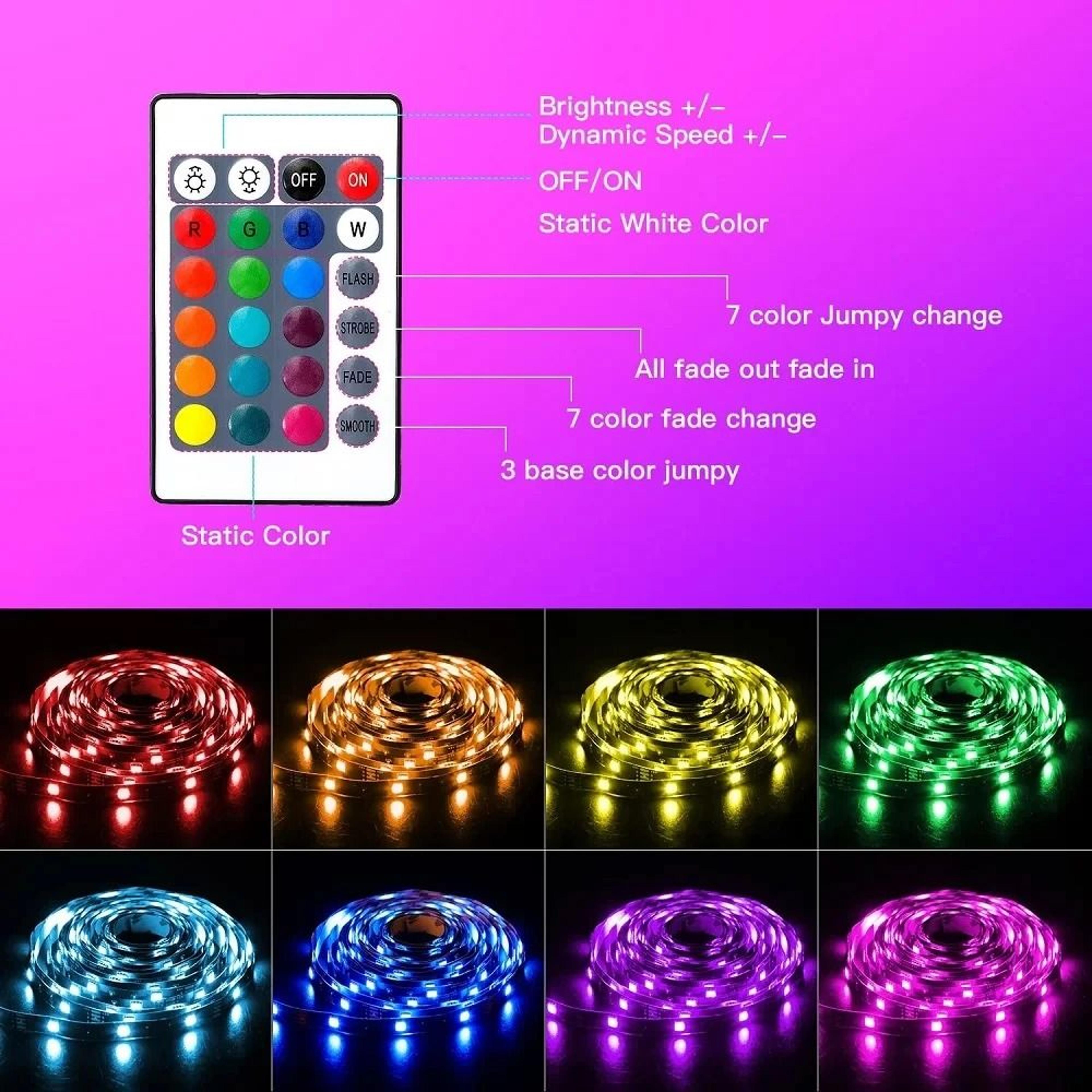 Smart USB RGB Bluetooth LED Strip Lights With 24Key Remote 1