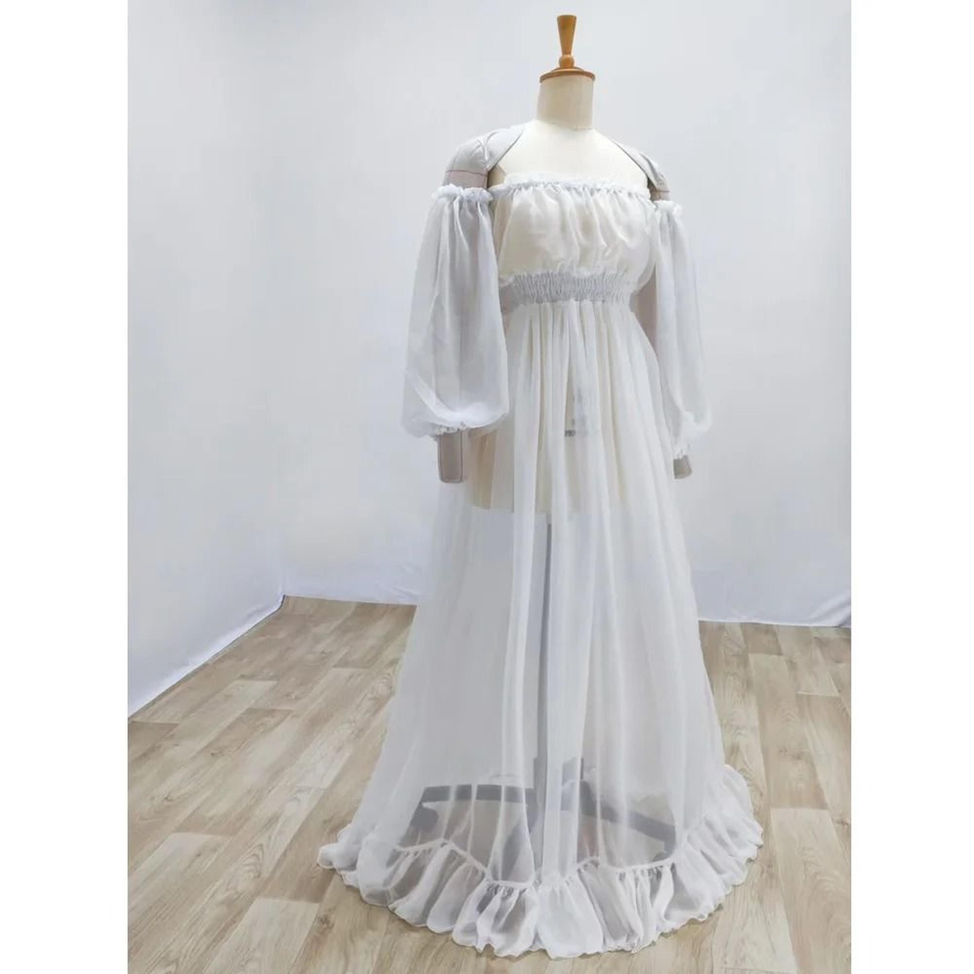 Elegant Sheer Chiffon Maternity Photoshoot Dress With Long Sleeves 6