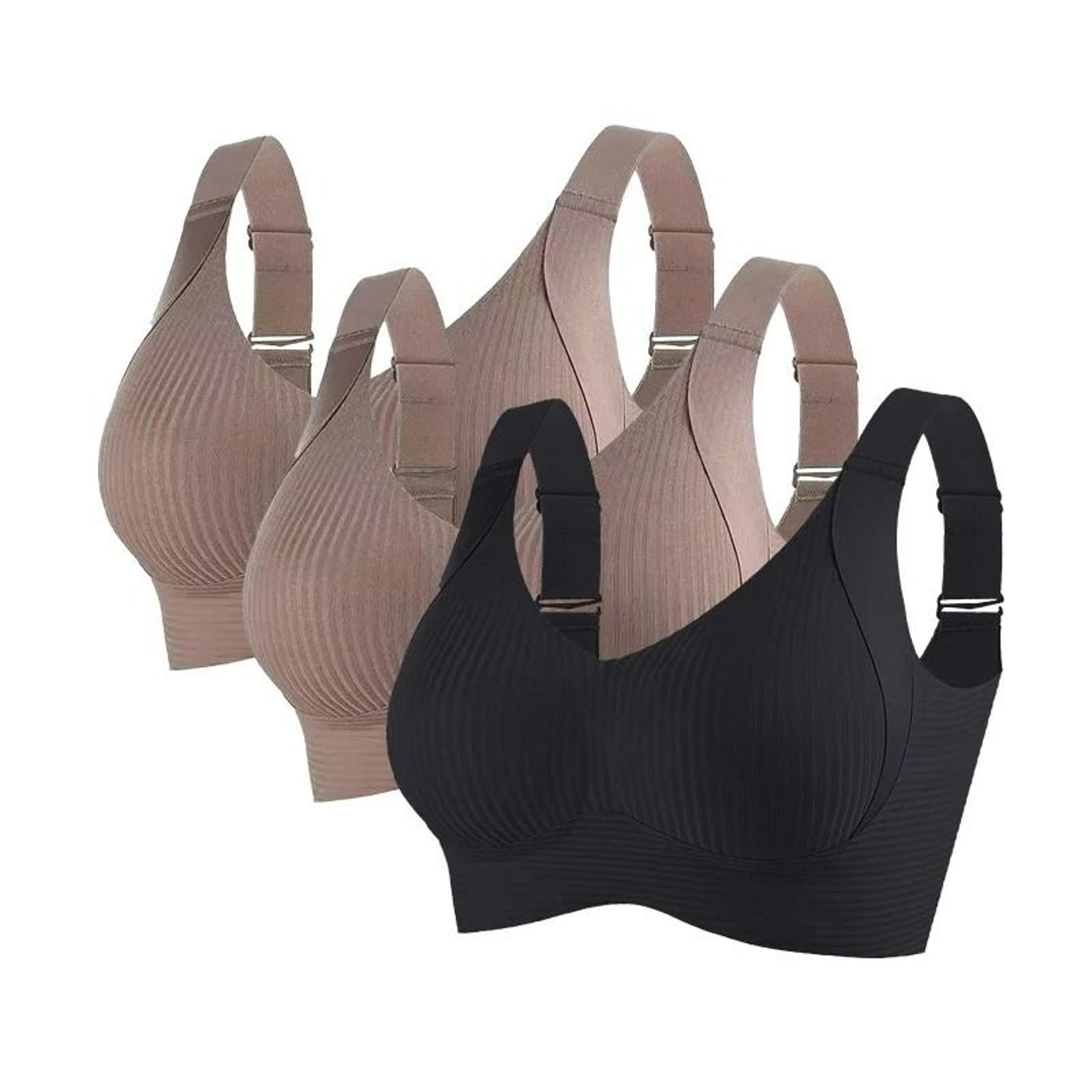 3Piece Womens Seamless PushUp WireFree Ribbed Bralette Set 16