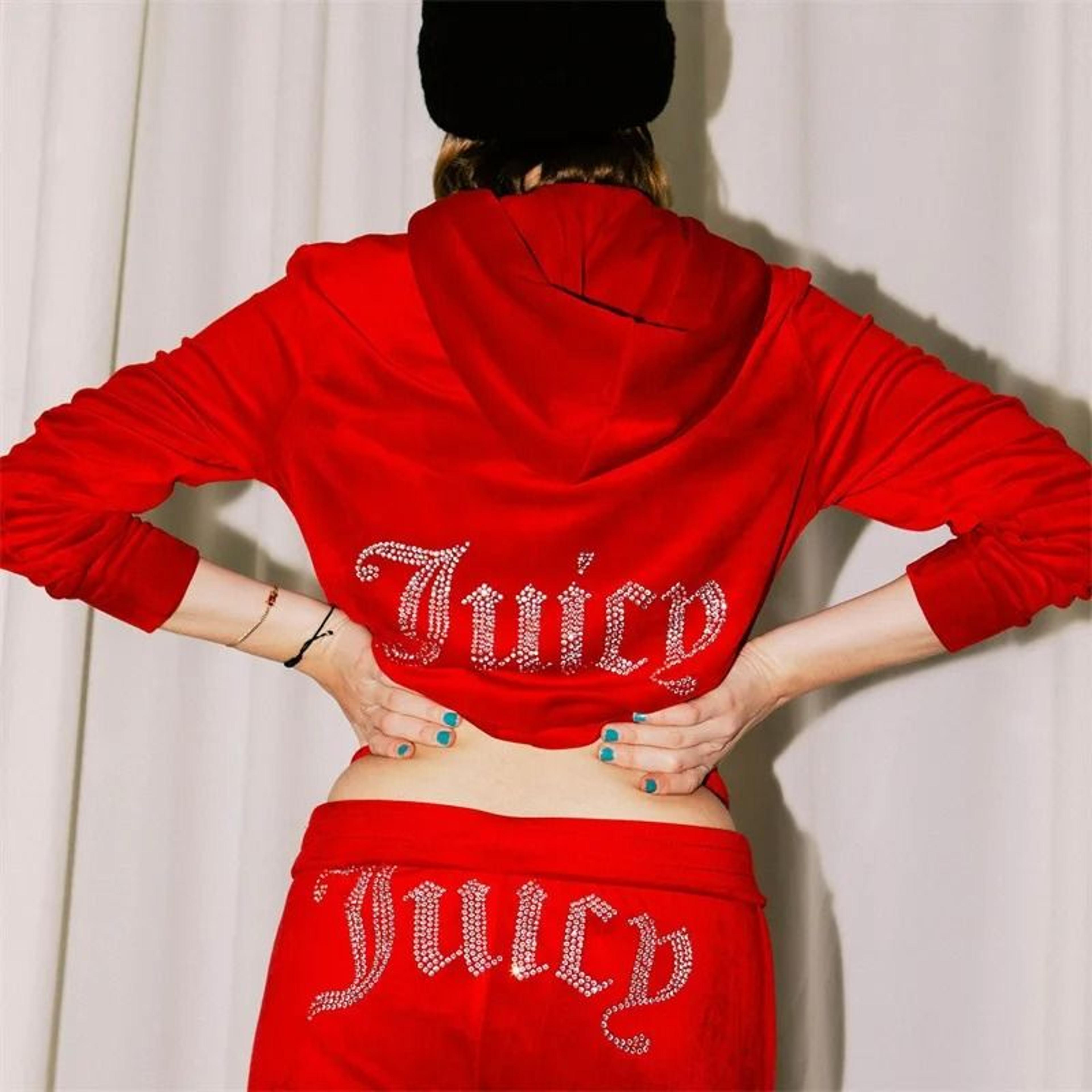 Womens Rhinestone Velvet Zip Hoodie And Sweatpants Tracksuit Set 11