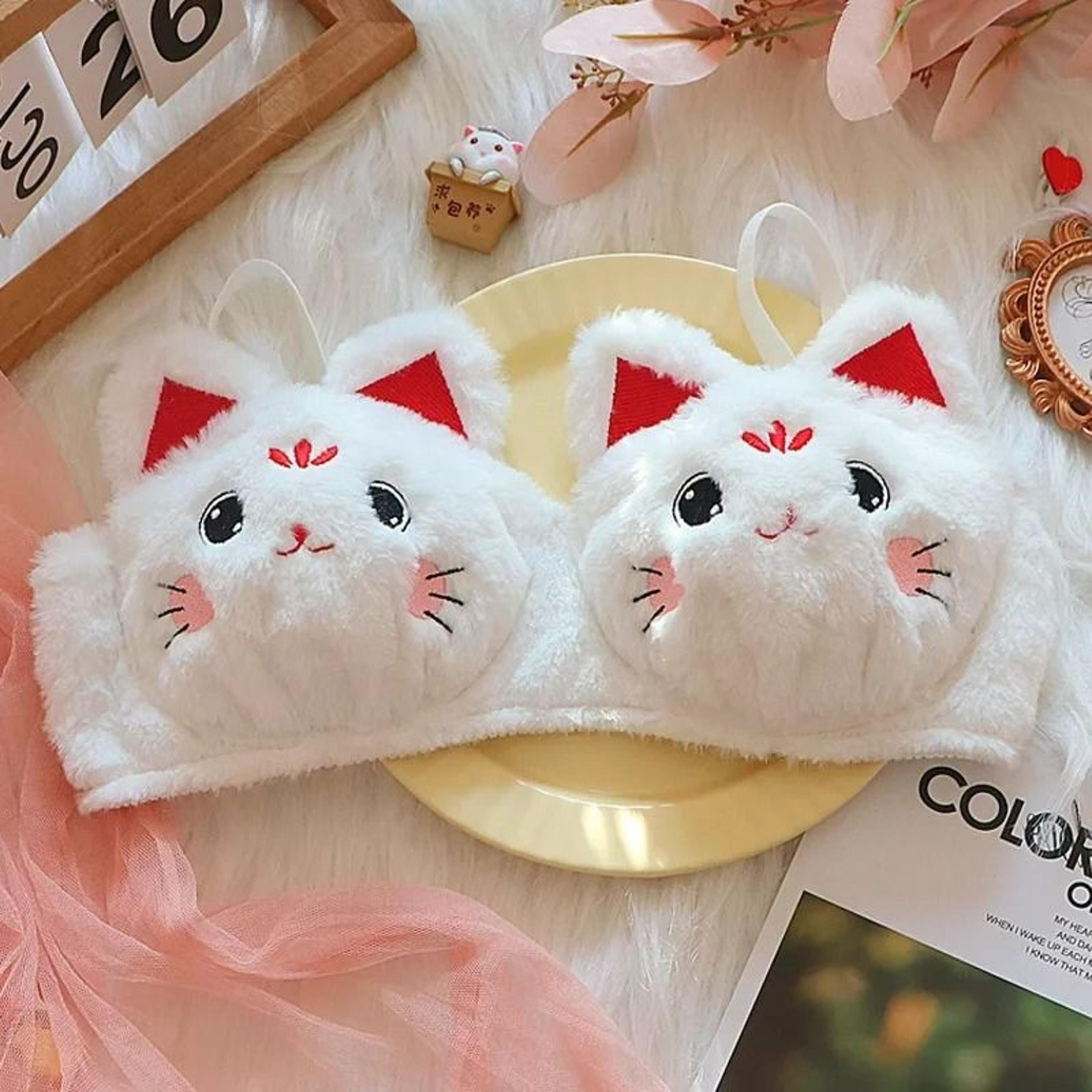 Cute Japanese Kawaii Plush Bear Rabbit Wireless Winter Bralette 4