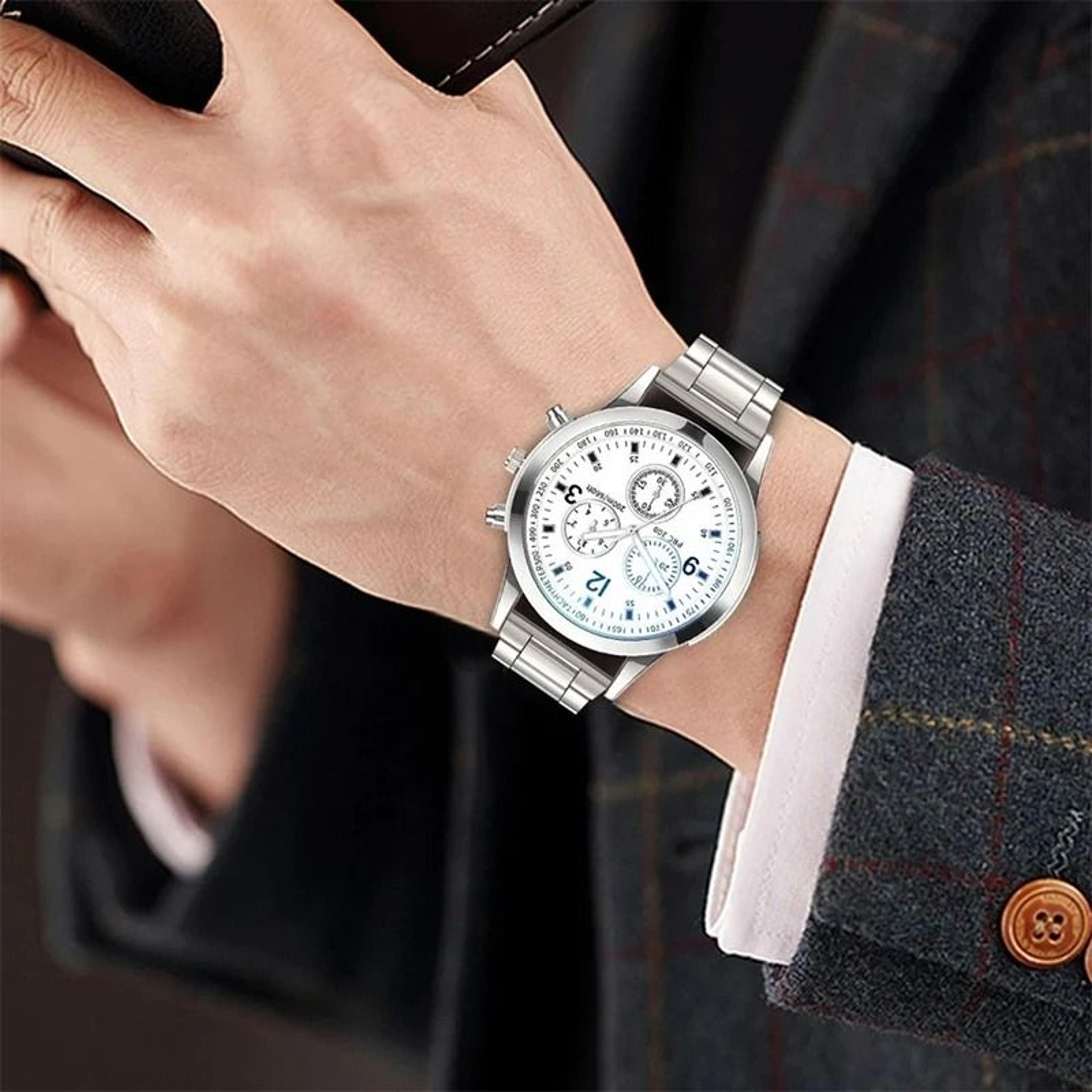 Mens Classic Business Steel Band Quartz Watch With Matching Bracelet Set 2