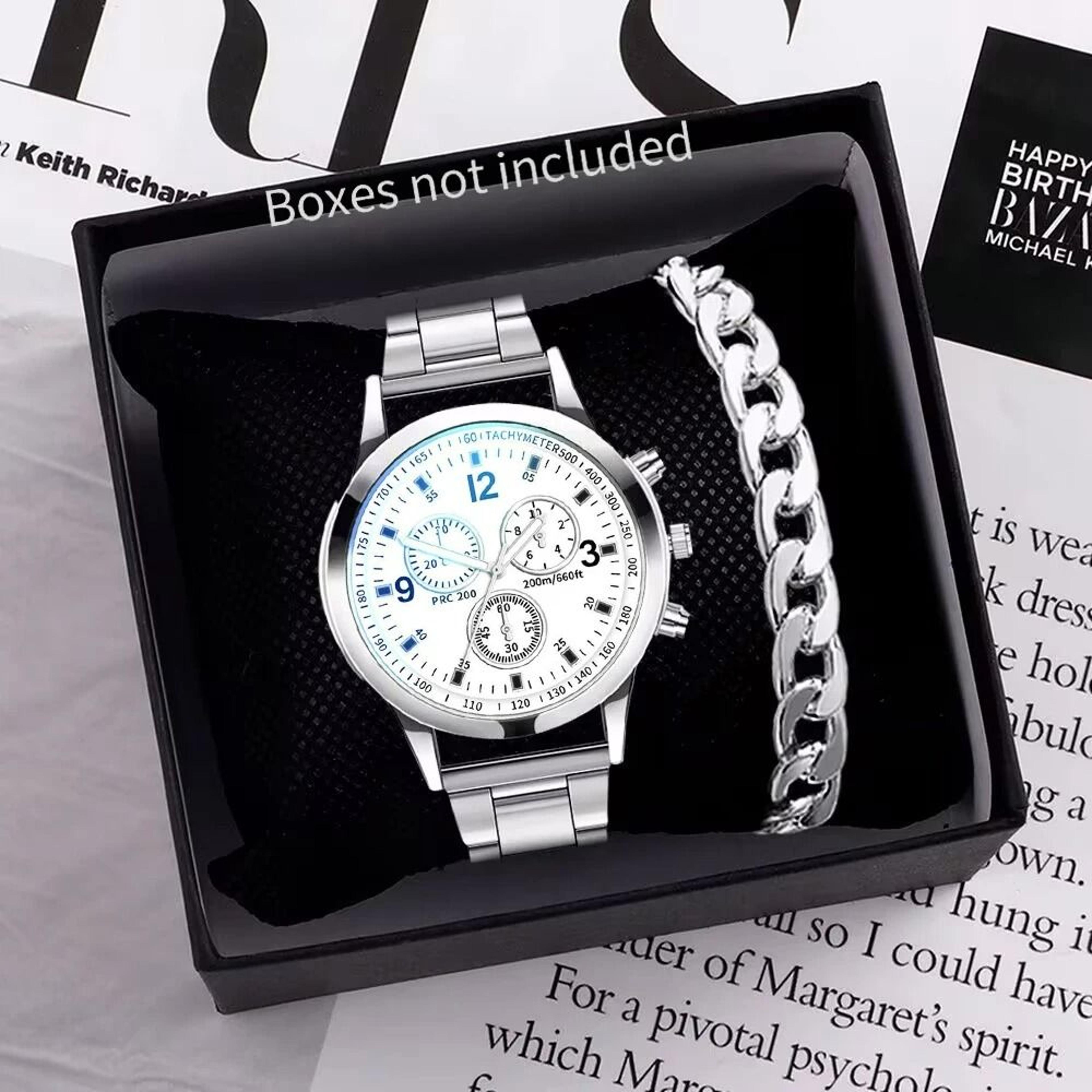Mens Classic Business Steel Band Quartz Watch With Matching Bracelet Set 9