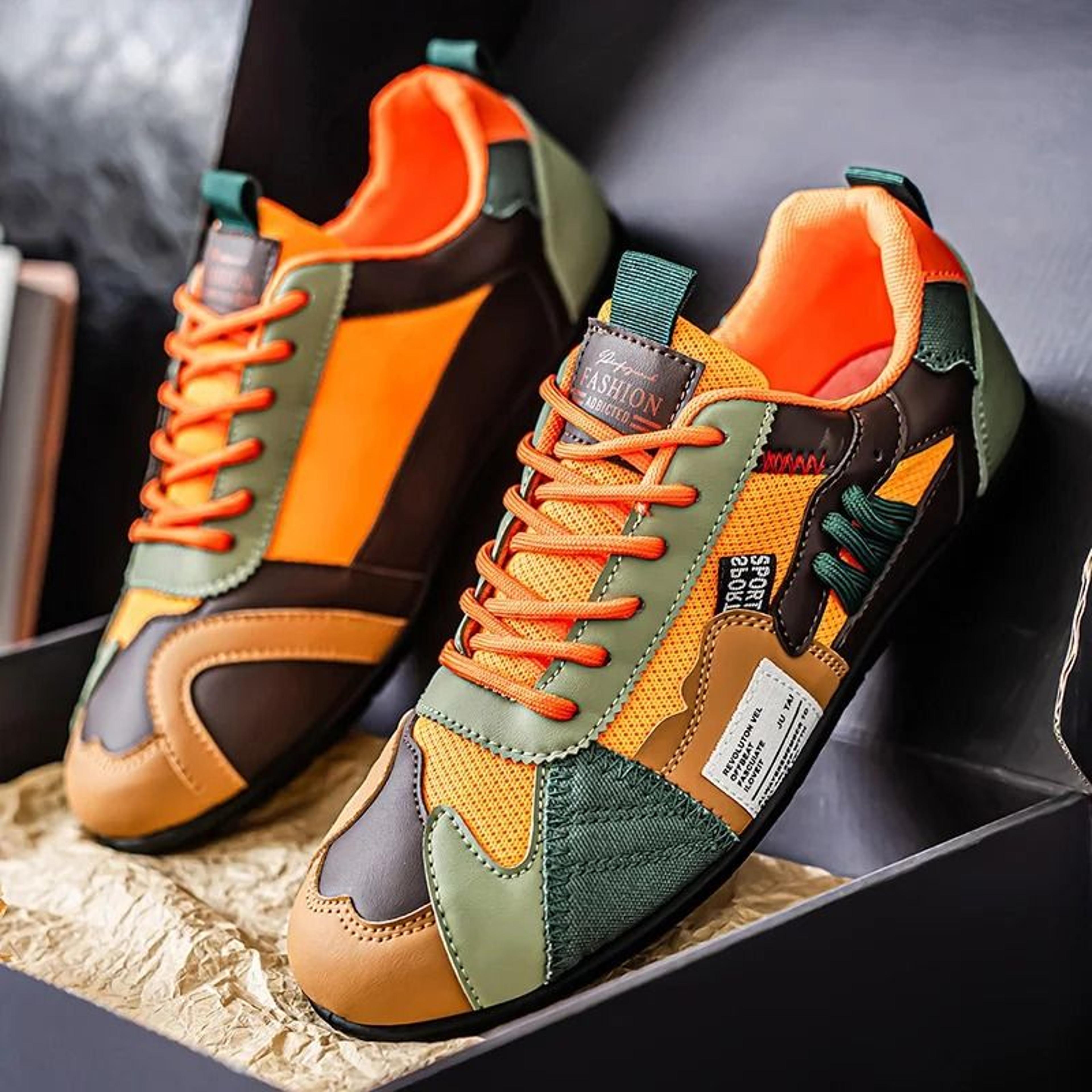 men's retro lightweight color-blocked breathable mesh casual sneakers