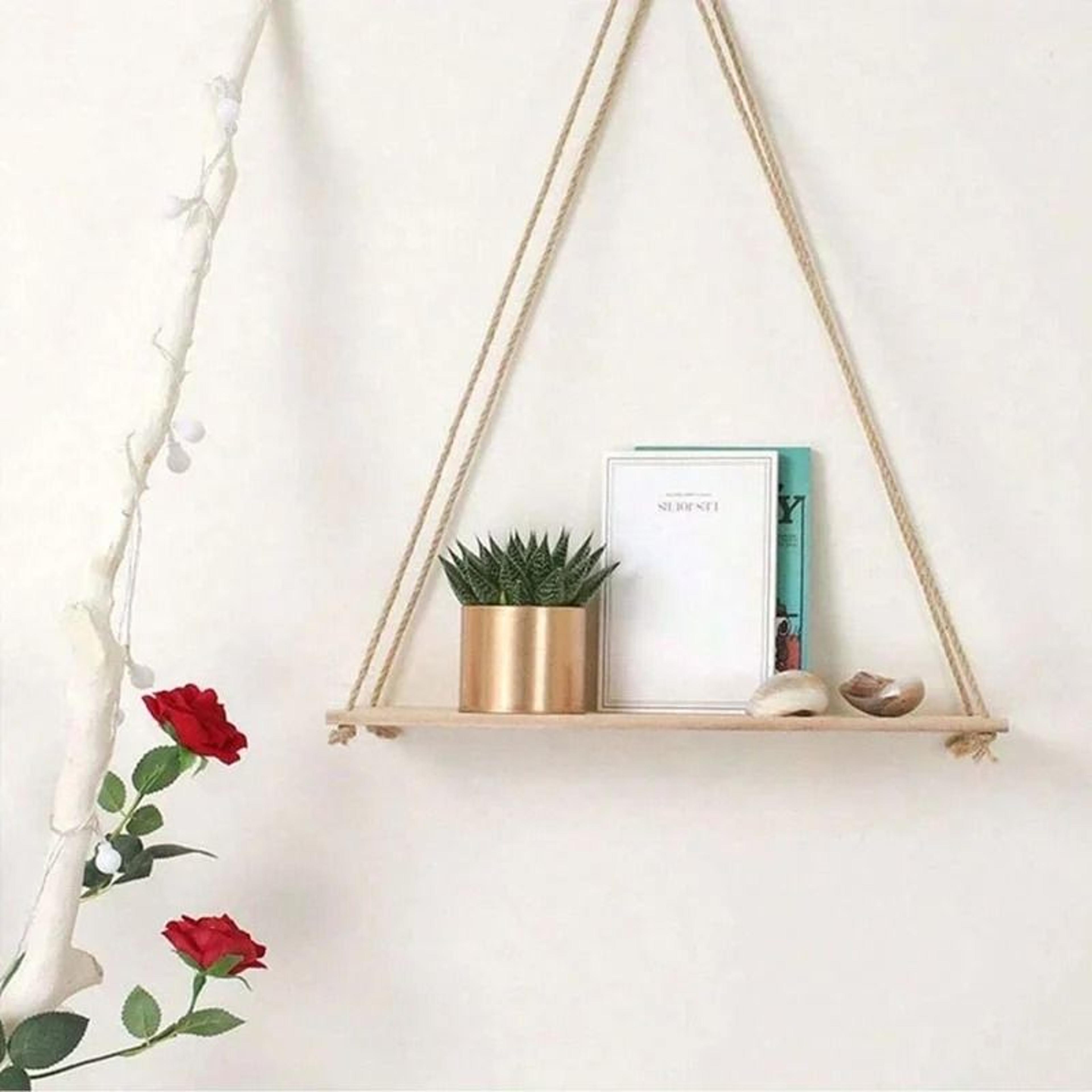 Rustic Wooden Swing Hanging Rope Wall Shelf  Floating Plant Tray Display 3