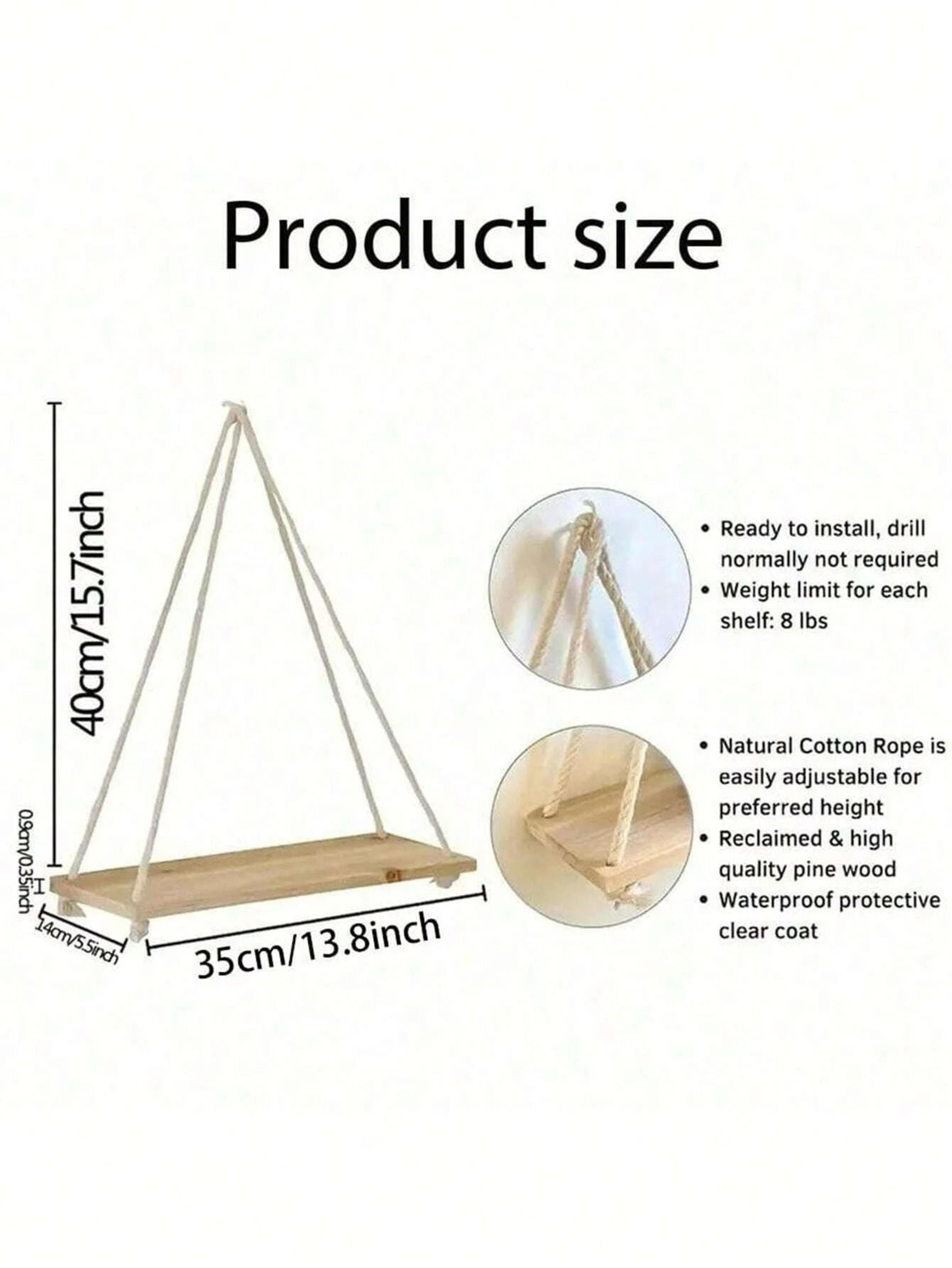 Rustic Wooden Swing Hanging Rope Wall Shelf  Floating Plant Tray Display 5