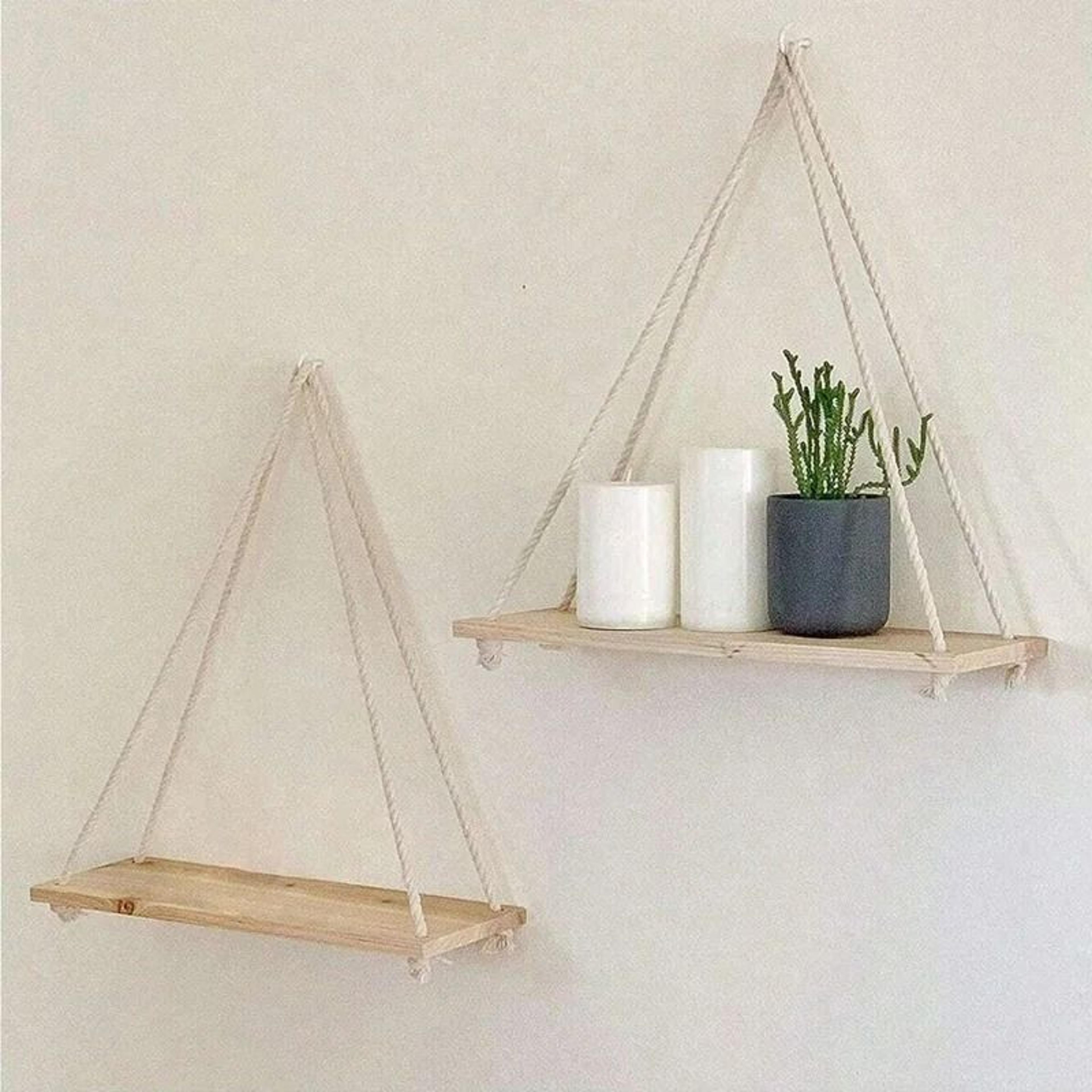 Rustic Wooden Swing Hanging Rope Wall Shelf  Floating Plant Tray Display 4