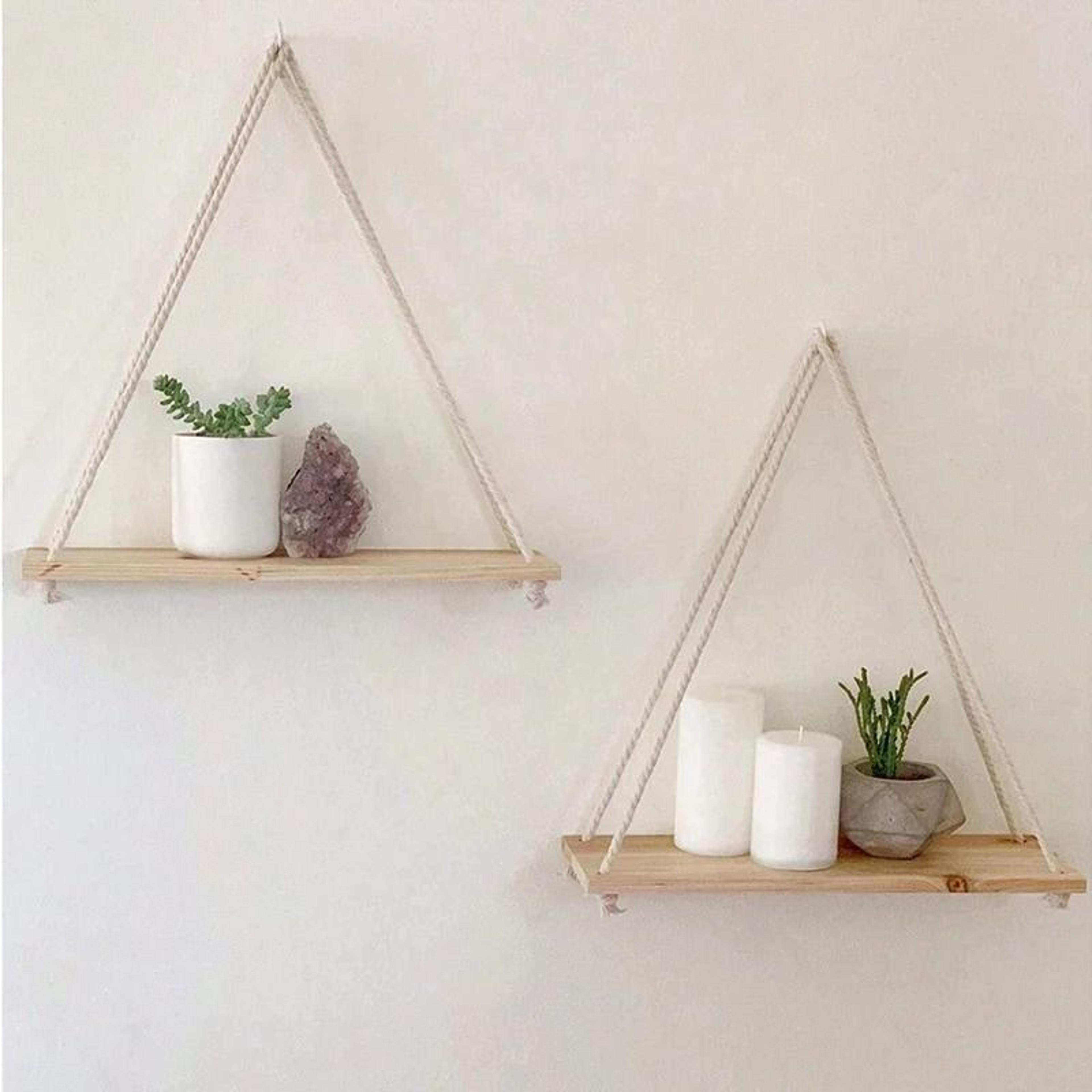 rustic wooden swing hanging rope wall shelf & floating plant tray display