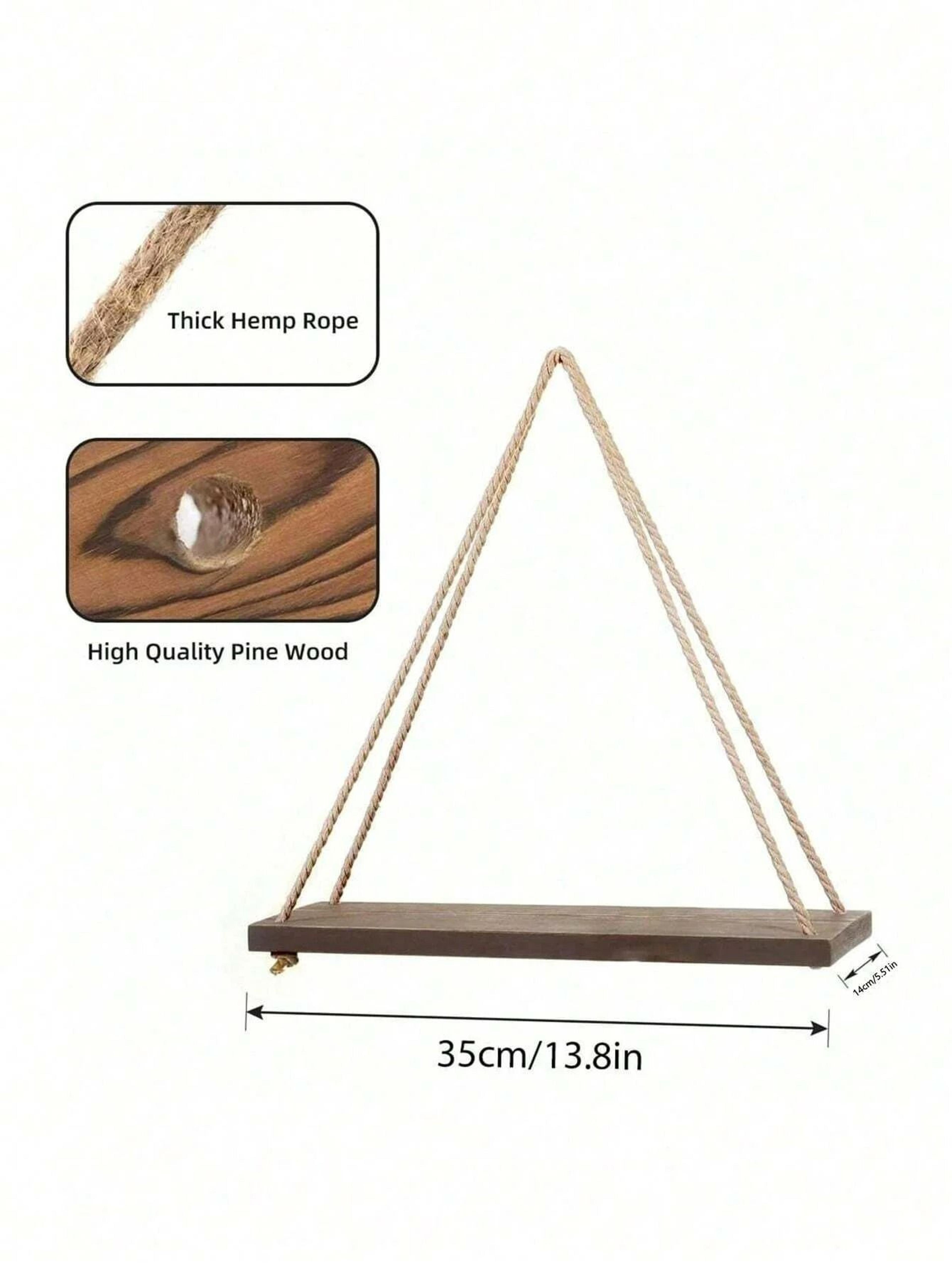 Rustic Wooden Swing Hanging Rope Wall Shelf  Floating Plant Tray Display 6